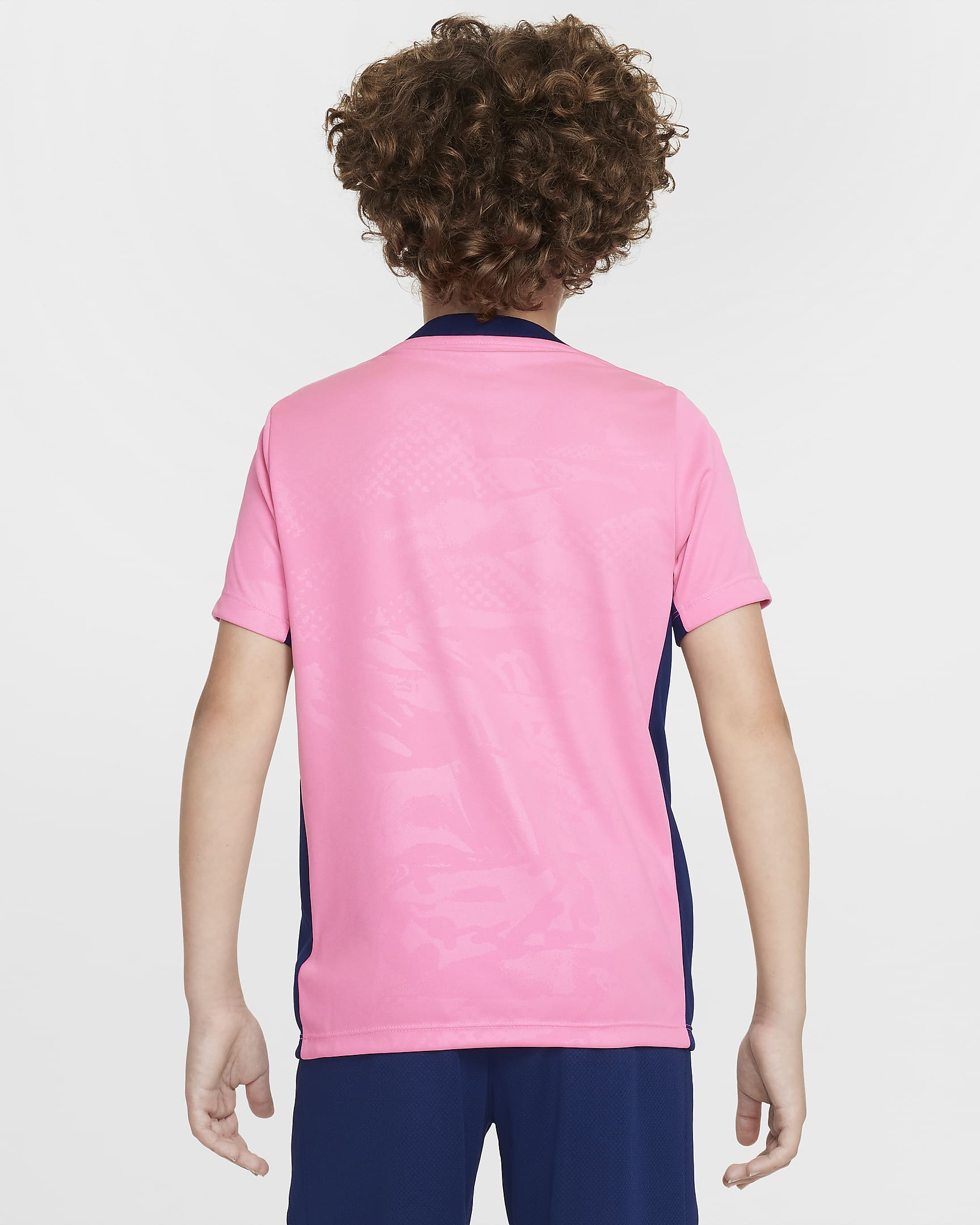 Maglia da calcio pre-partita Nike Dri-FIT Atlético de Madrid Academy Pro per ragazzo/a – Terza - Pink Glow/Blue Void/Blue Void