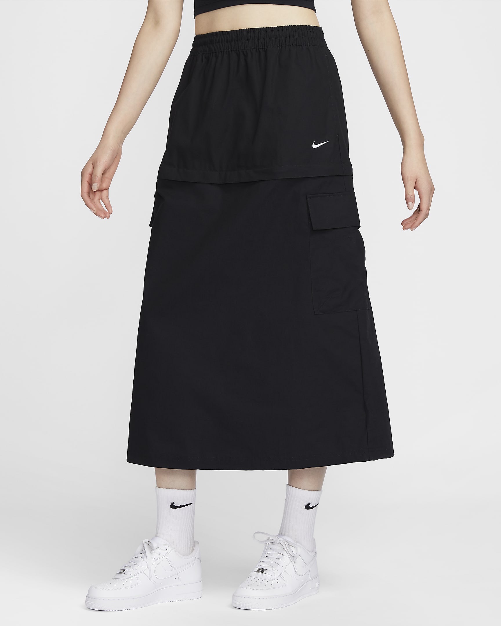 Nike Sportswear Essential Women's Mid-Rise Woven Cargo Midi Skirt - Black/White