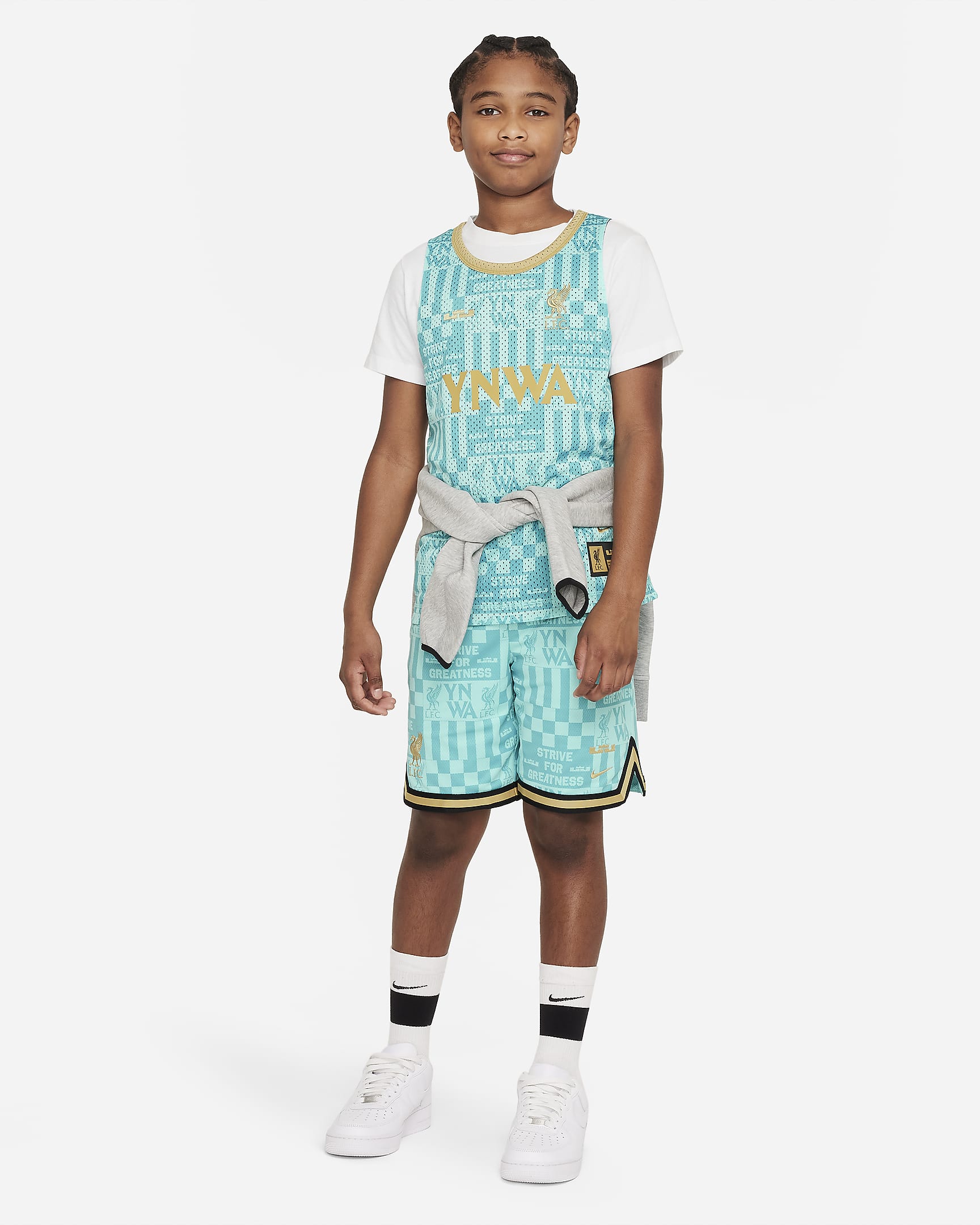 LeBron x Liverpool FC Big Kids' Nike DNA Basketball Shorts - Tropical Twist/Washed Teal/Truly Gold