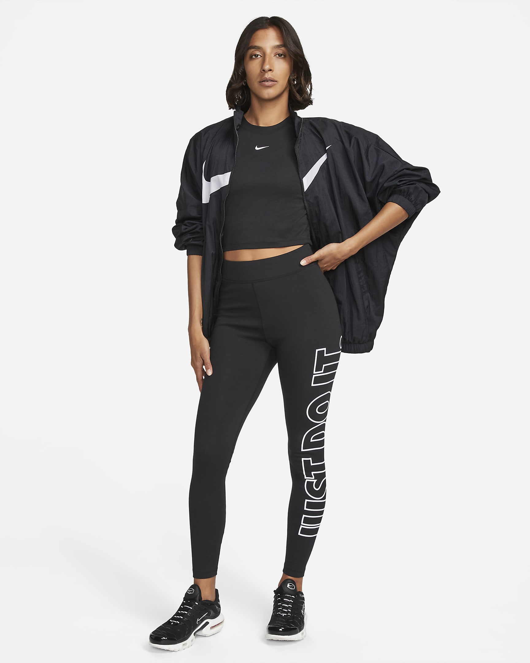 Leggings de tiro alto con gráficos para mujer Nike Sportswear Classics - Negro/Blanco