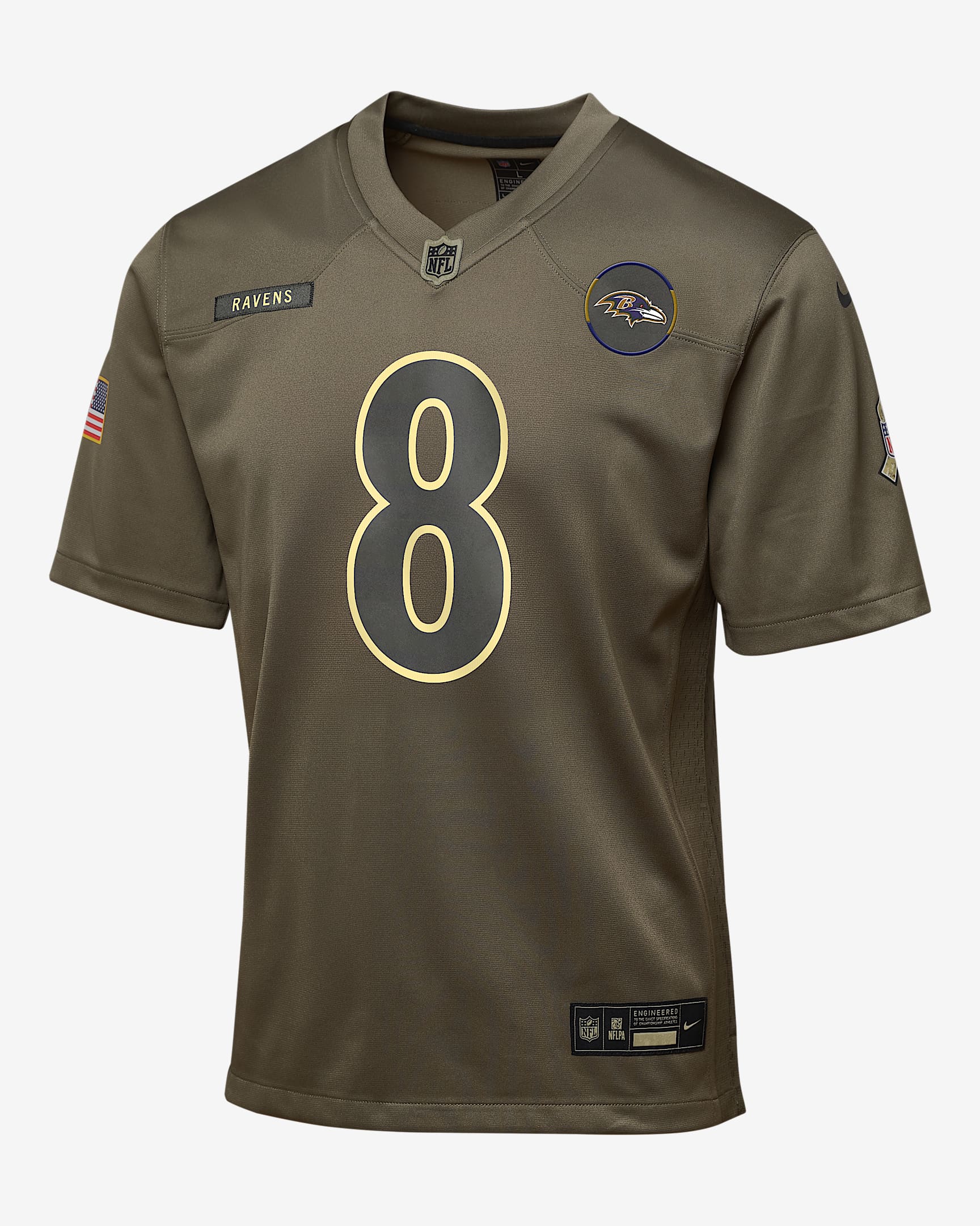 Lamar Jackson Baltimore Ravens Salute to Service Big Kids’ Nike NFL Game Jersey - Olive