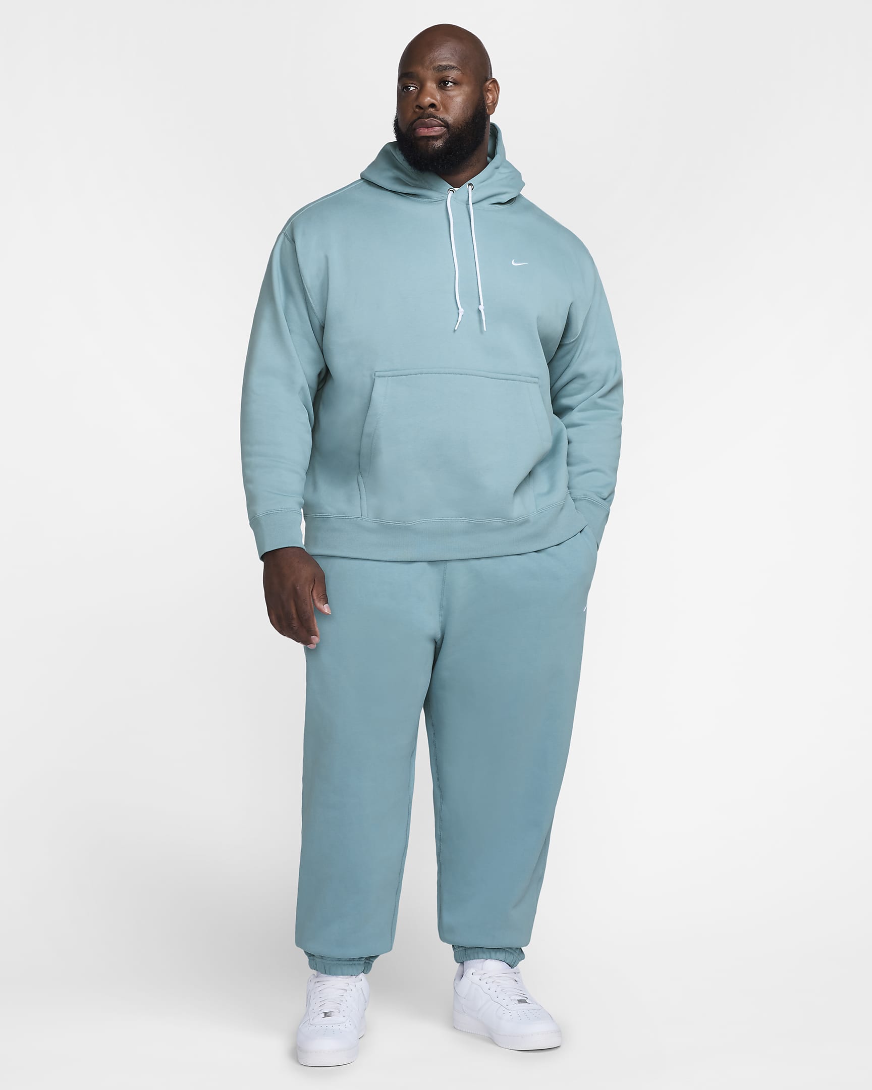 Nike Solo Swoosh Men's Fleece Pullover Hoodie - Denim Turquoise/White