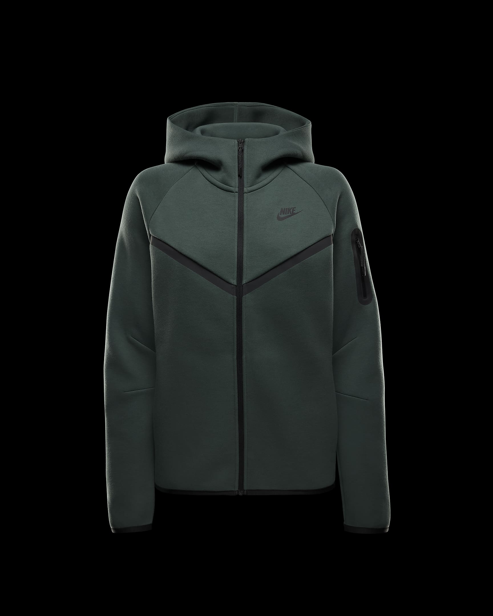 Nike Sportswear Tech Fleece Windrunner hoodie met rits voor dames - Vintage Green/Zwart