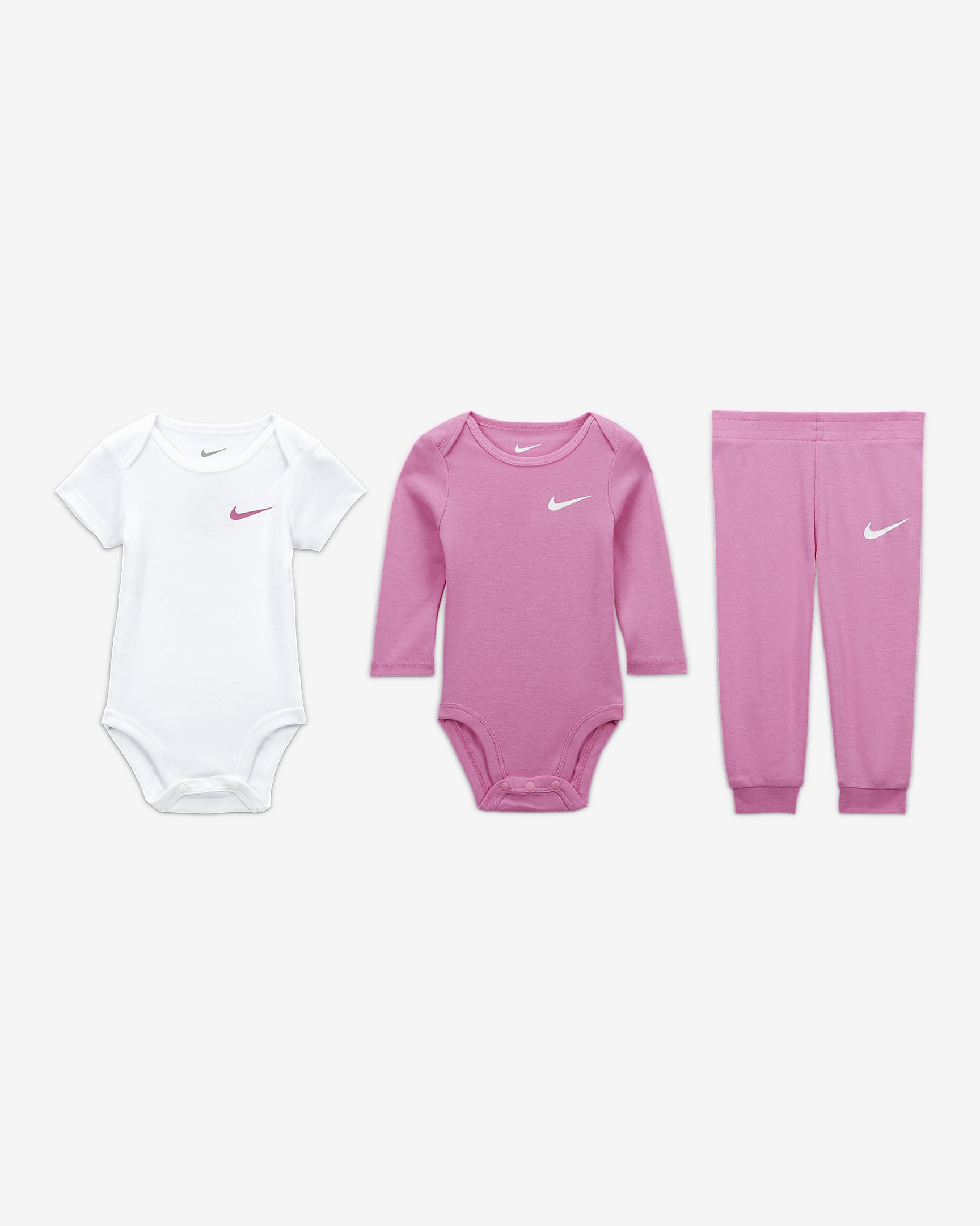 Nike Essentials Baby (0-9M) 3-Piece Bodysuit Set - Playful Pink