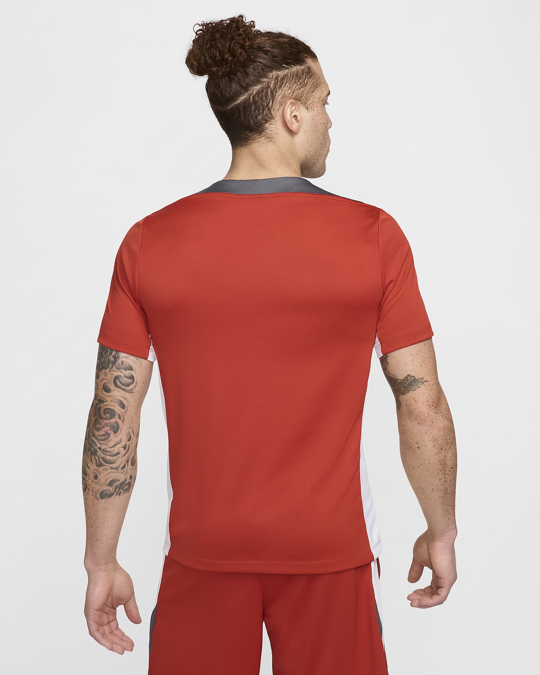 Haut de foot à manches courtes Dri-FIT Nike Strike pour homme - Dragon Red/Blanc/Iron Grey/Blanc