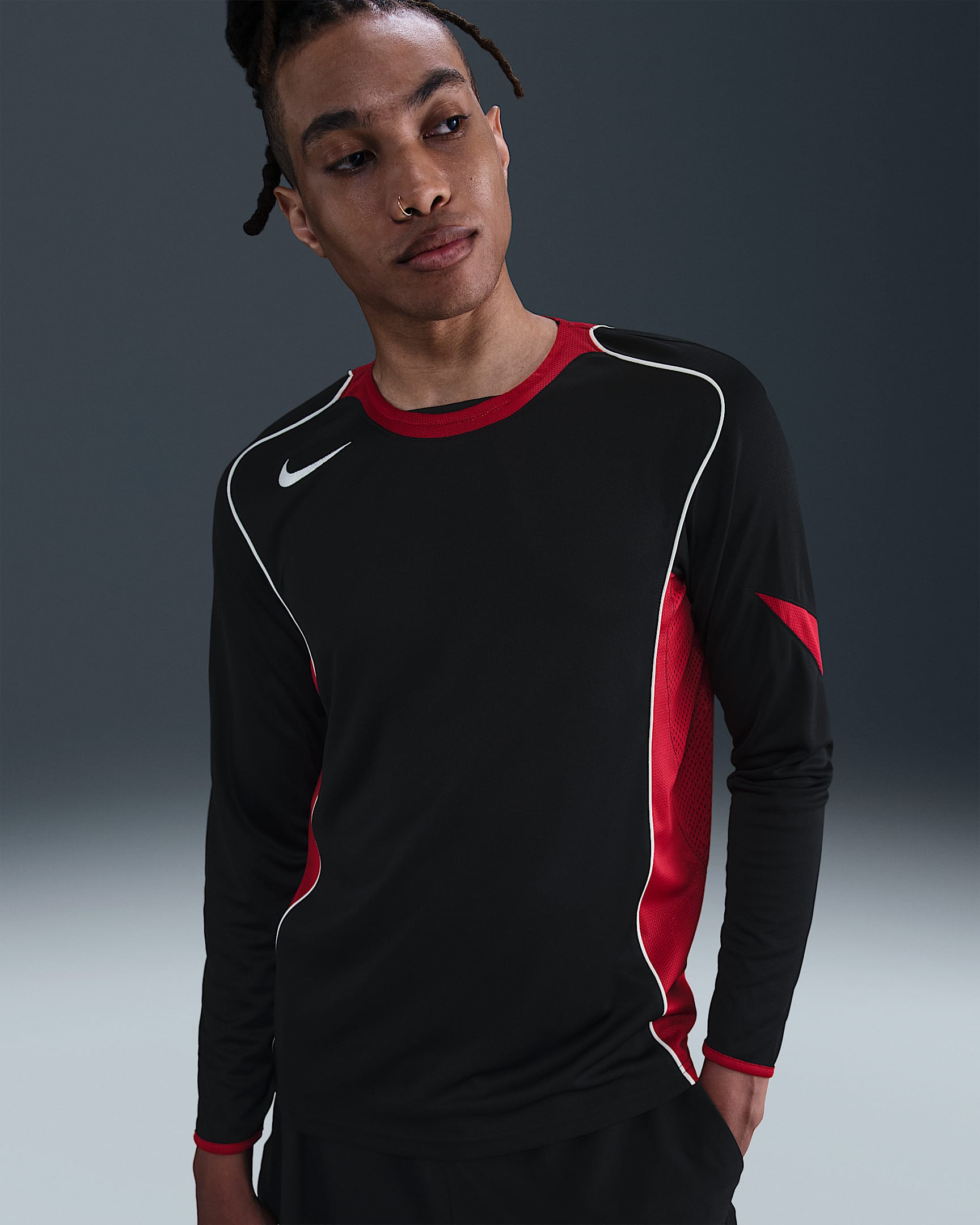 Nike Total 90 Men's Dri-FIT Long-Sleeve Soccer Top - Black/Gym Red/Sail/Sail
