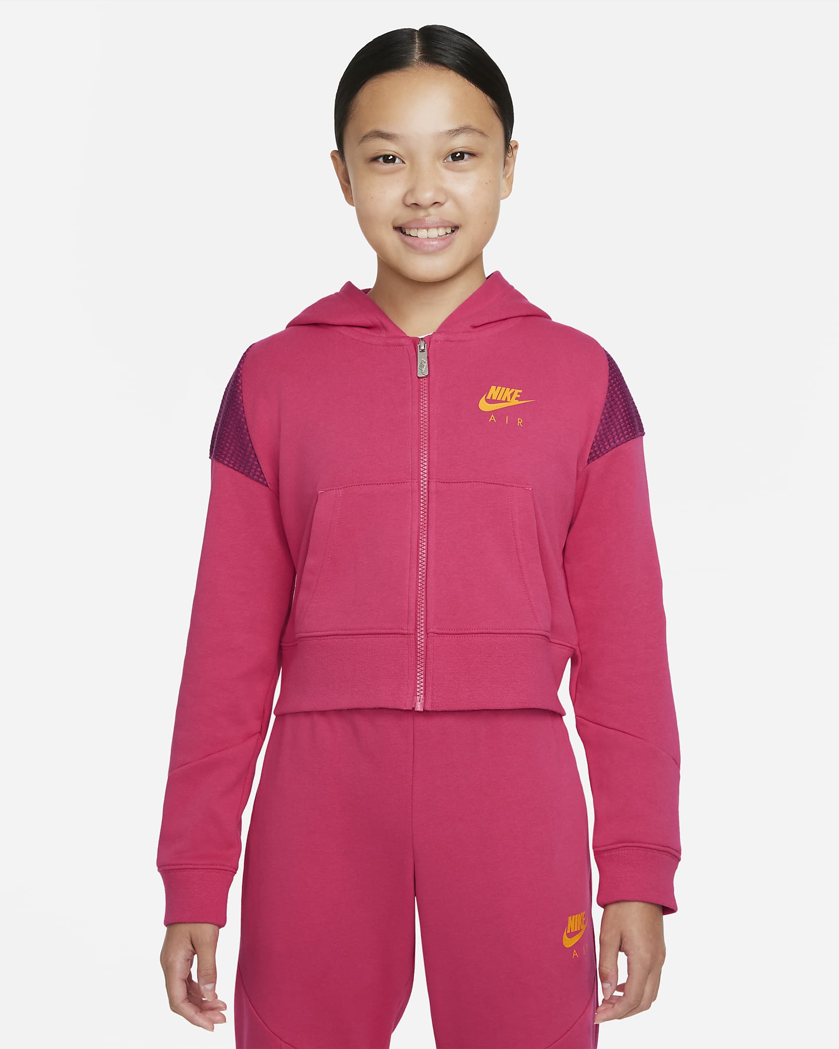 Nike Air Older Kids' (Girls') French Terry Full-Zip Hoodie - Rush Pink/Sangria/Dark Sulphur