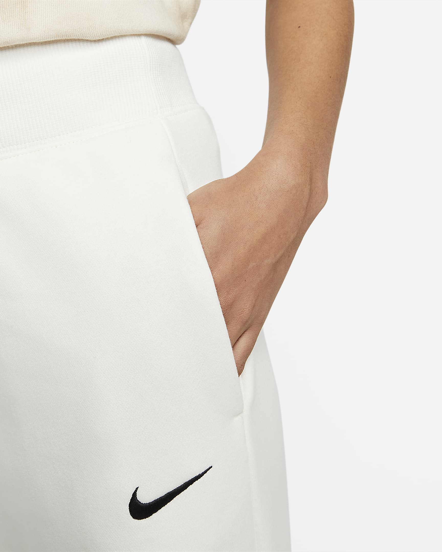 Nike Sportswear Phoenix Fleece sweatpants med høyt liv og vide ben til dame - Sail/Svart