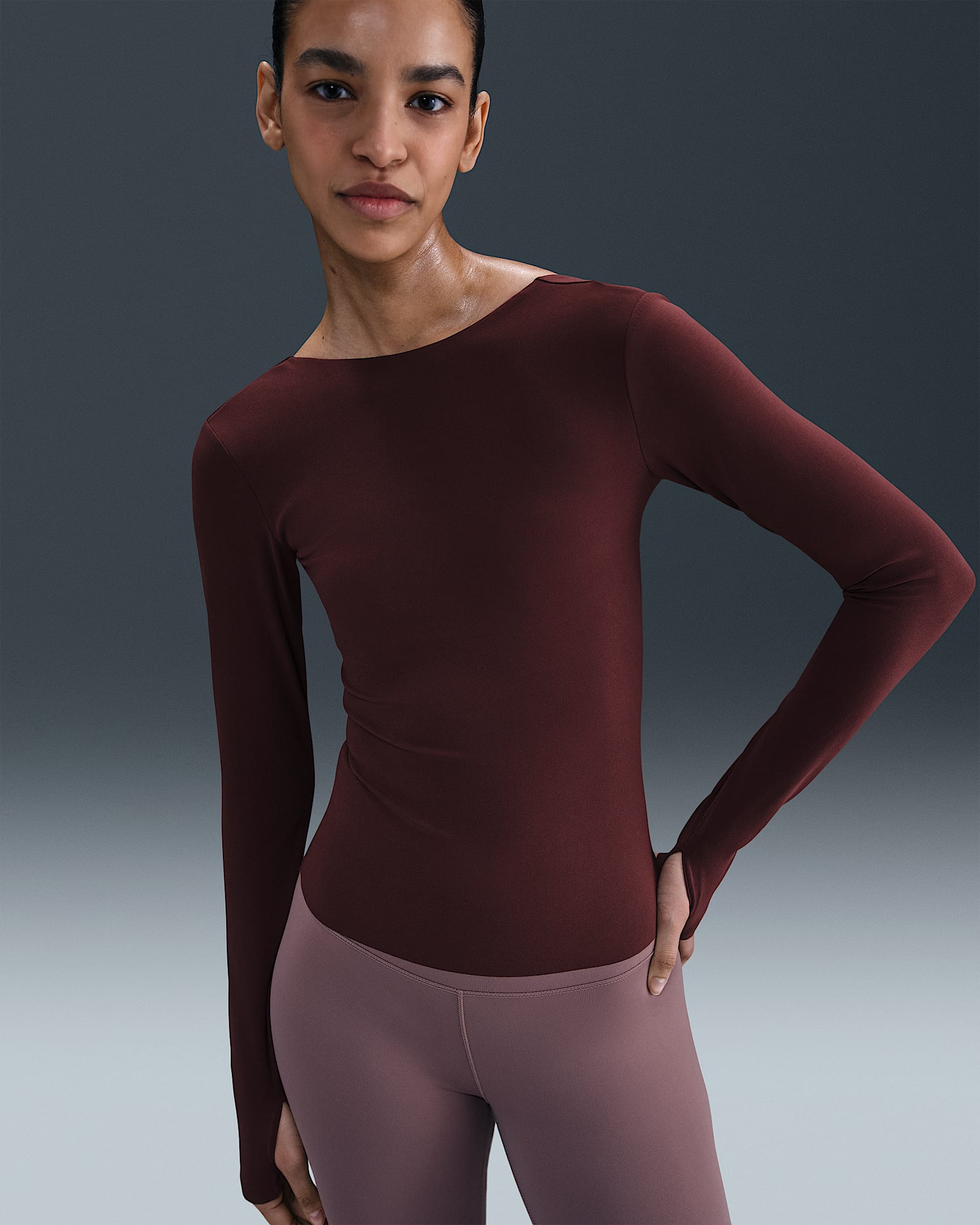Nike Zenvy Women's Dri-FIT Long-Sleeve Top - Burgundy Crush/White