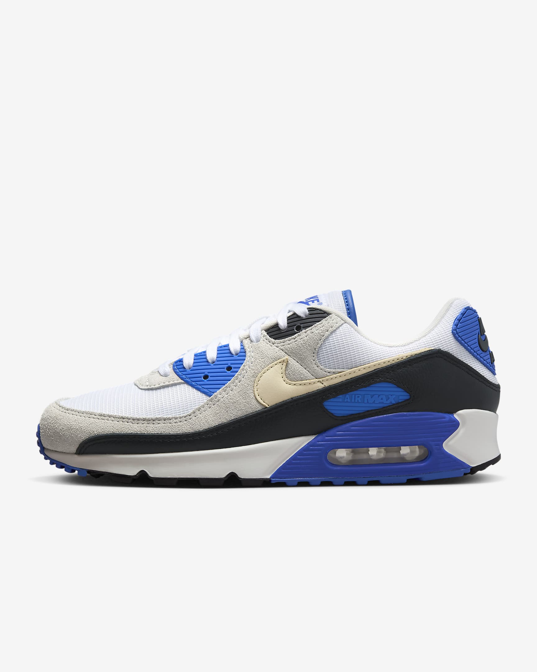 Nike Air Max 90 Premium sko til herre - Hvit/Racer Blue/Svart/Khaki