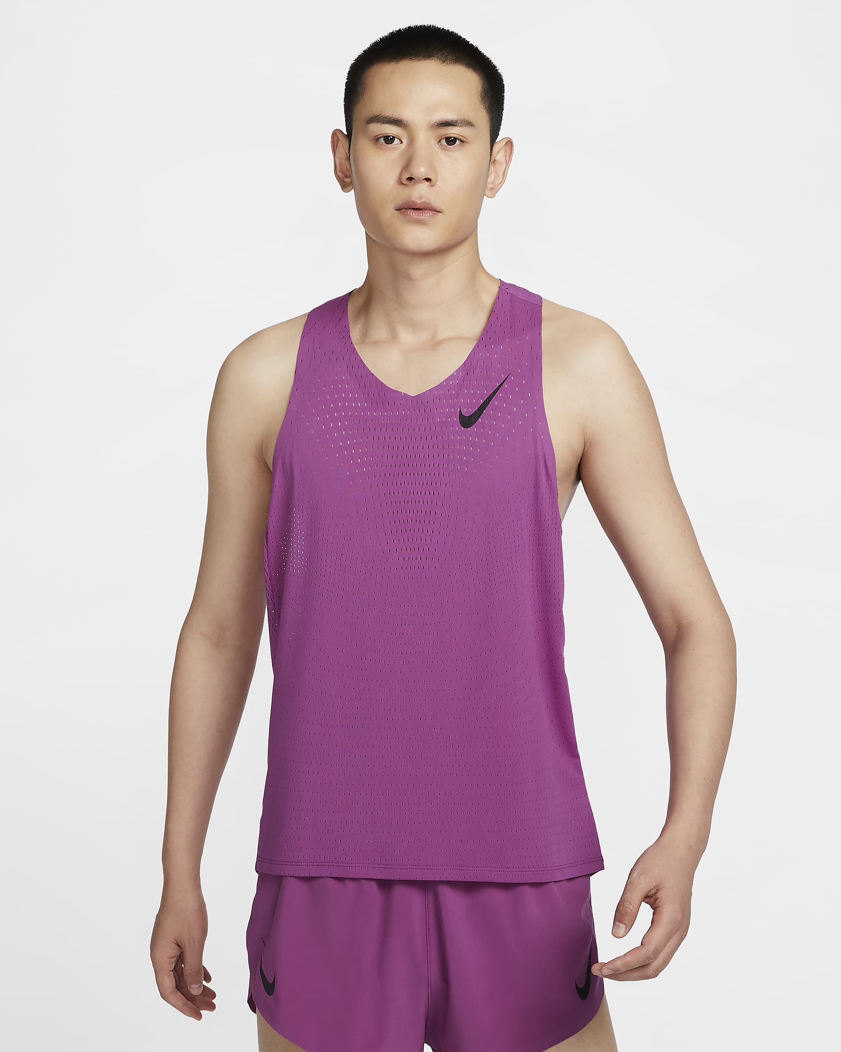 Nike AeroSwift 男款 Dri-FIT ADV 跑步無袖上衣 - Hot Fuchsia/黑色