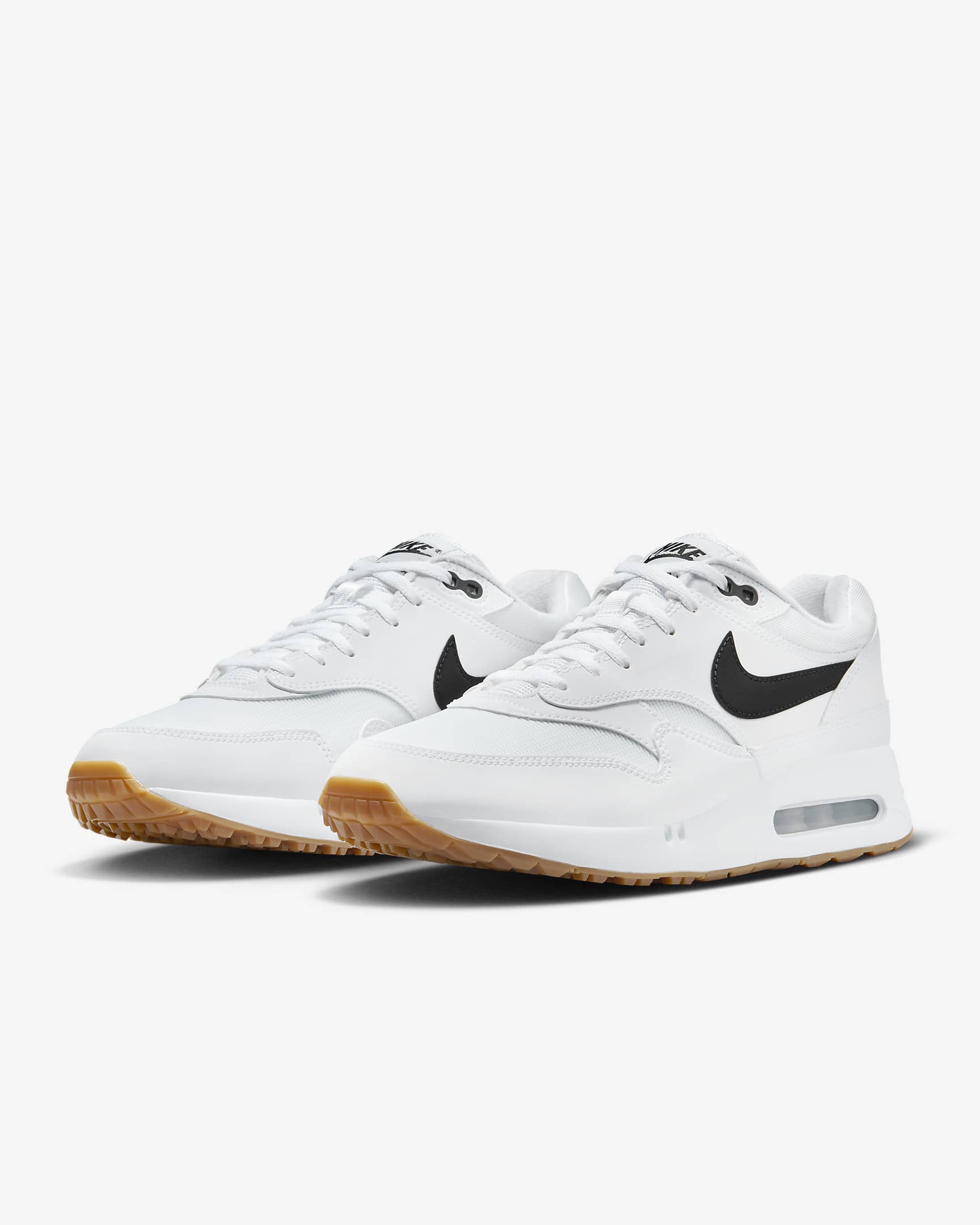 Nike Air Max 1 '86 OG G-golfsko til mænd - hvid/Gum Medium Brown/sort