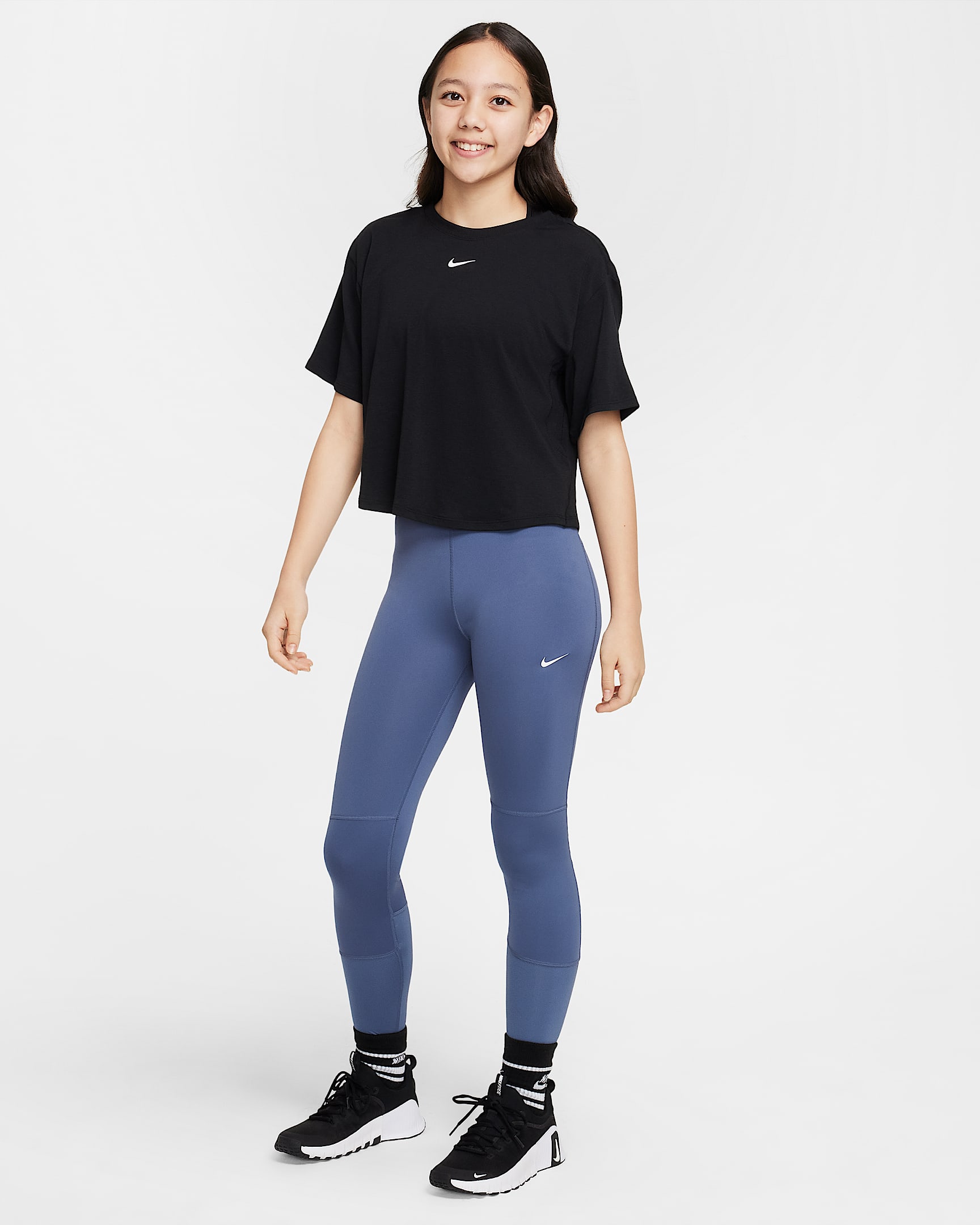 Nike Pro Dri-FIT Older Kids' (Girls') Leggings - Diffused Blue/Black/White