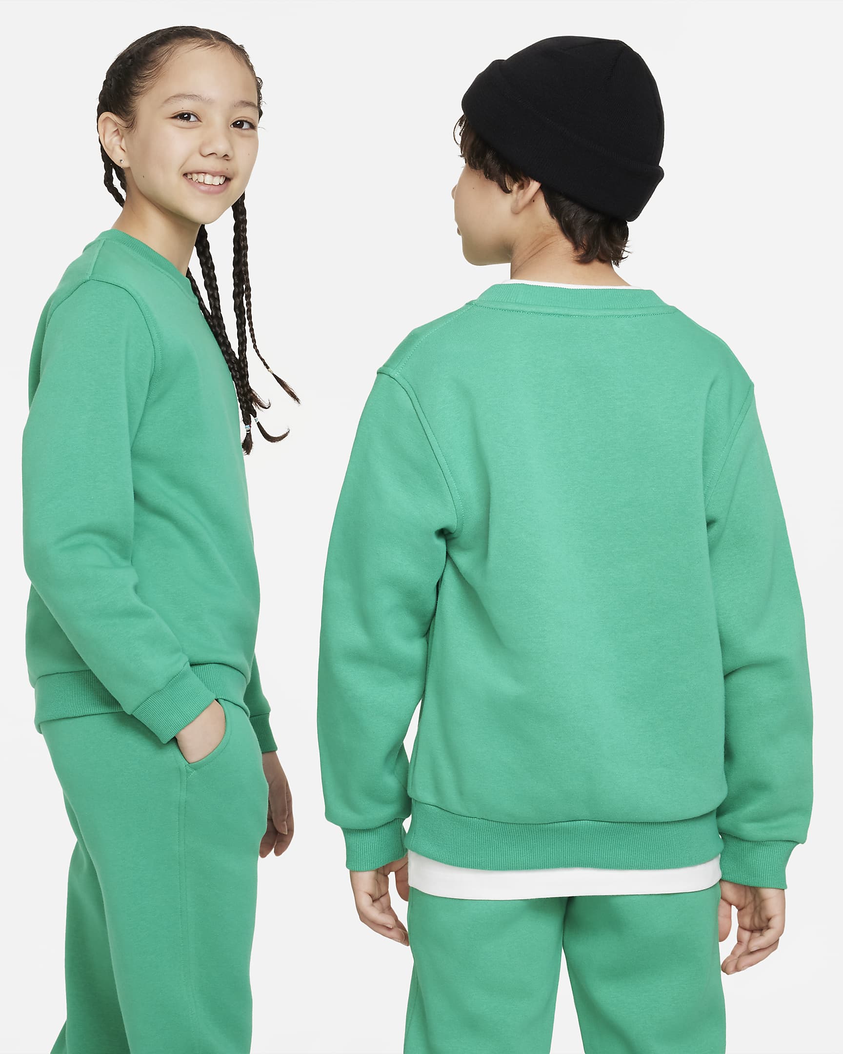 Bluza dresowa dla dużych dzieci Nike Sportswear Club Fleece - Stadium Green/Biel