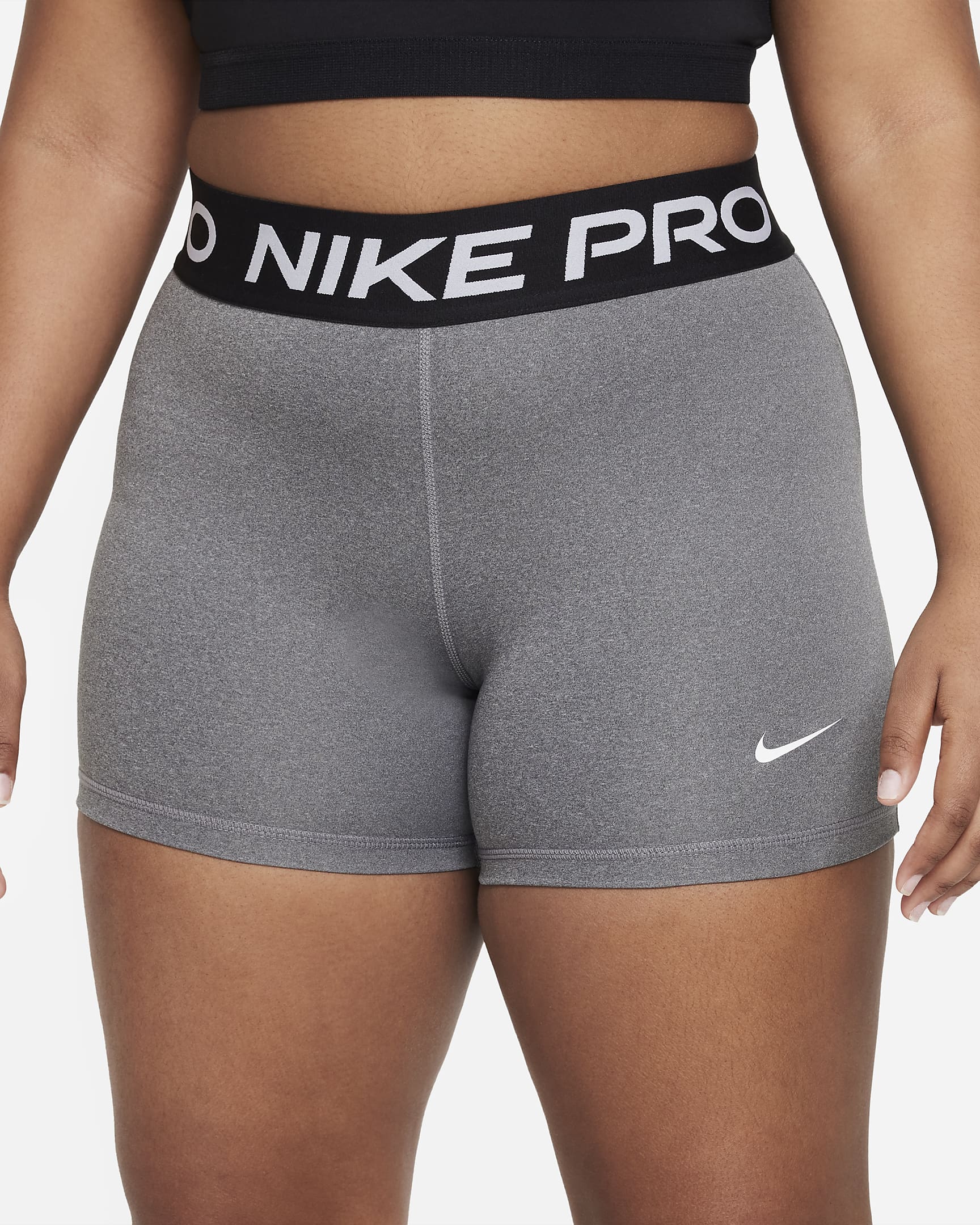 Nike Pro Dri-FIT Older Kids' (Girls') Shorts (Extended Size) - Carbon Heather/White