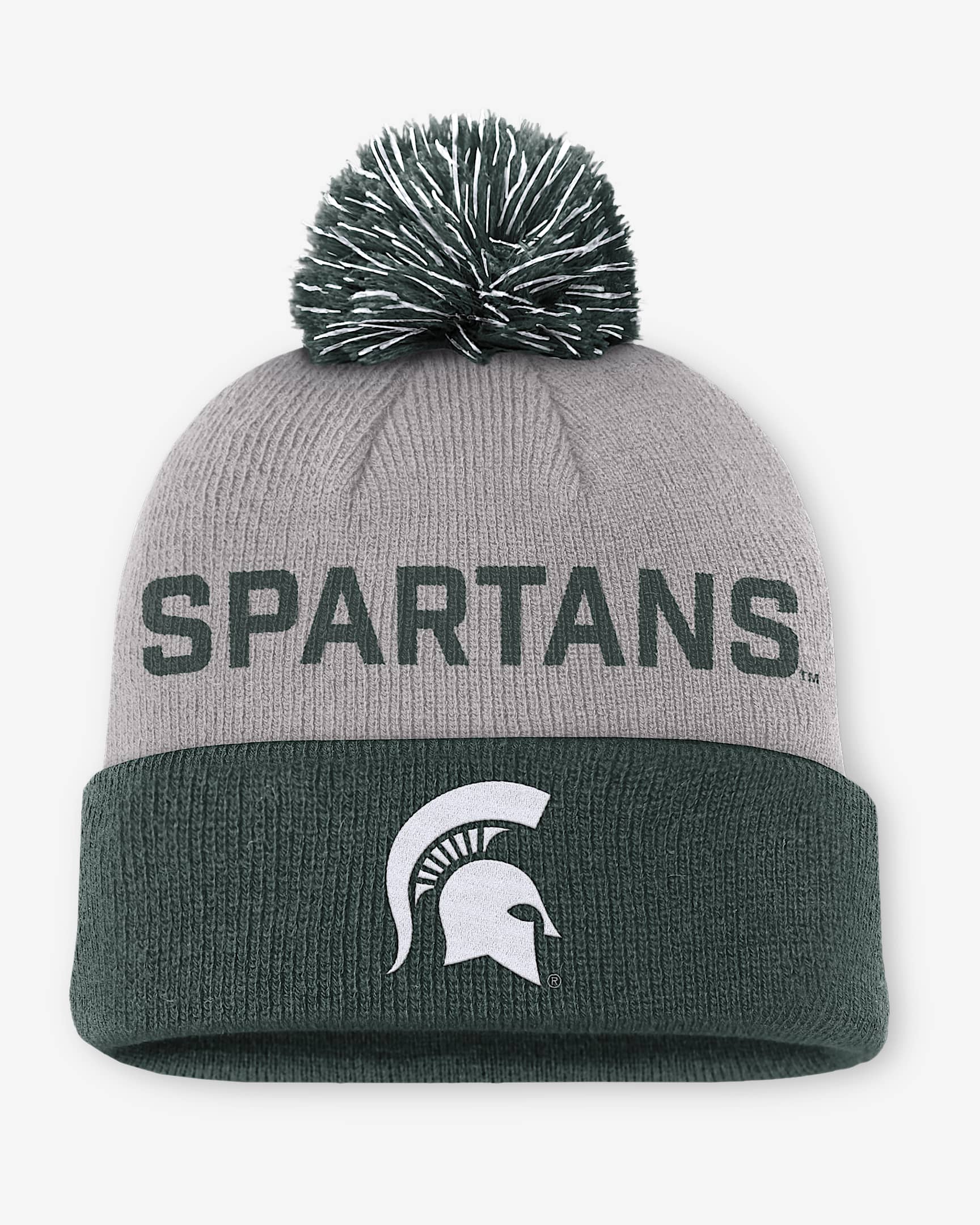 Michigan State Primetime Peak Men's Nike College Cuffed Pom Beanie - Grey