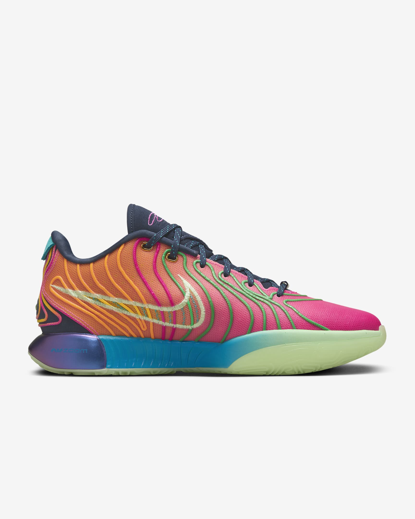 Calzado de básquetbol LeBron XXI - Azul foto/Verde vapor/Naranja láser/Fucsia láser