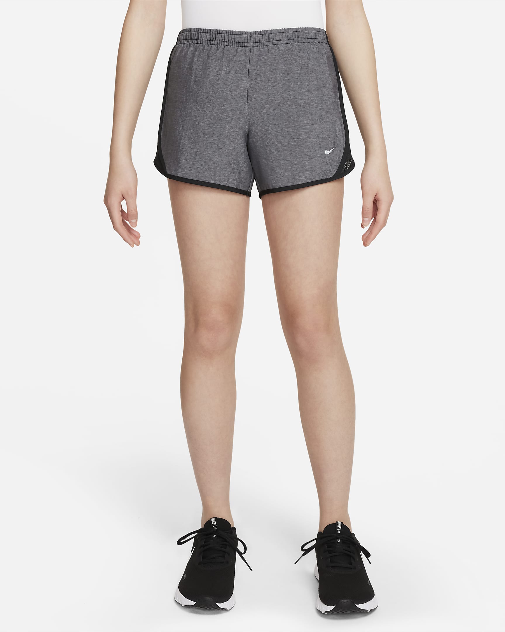 Nike Tempo Big Kids' (Girls') Dri-FIT Running Shorts - Black Heather/Heather/Black/Wolf Grey