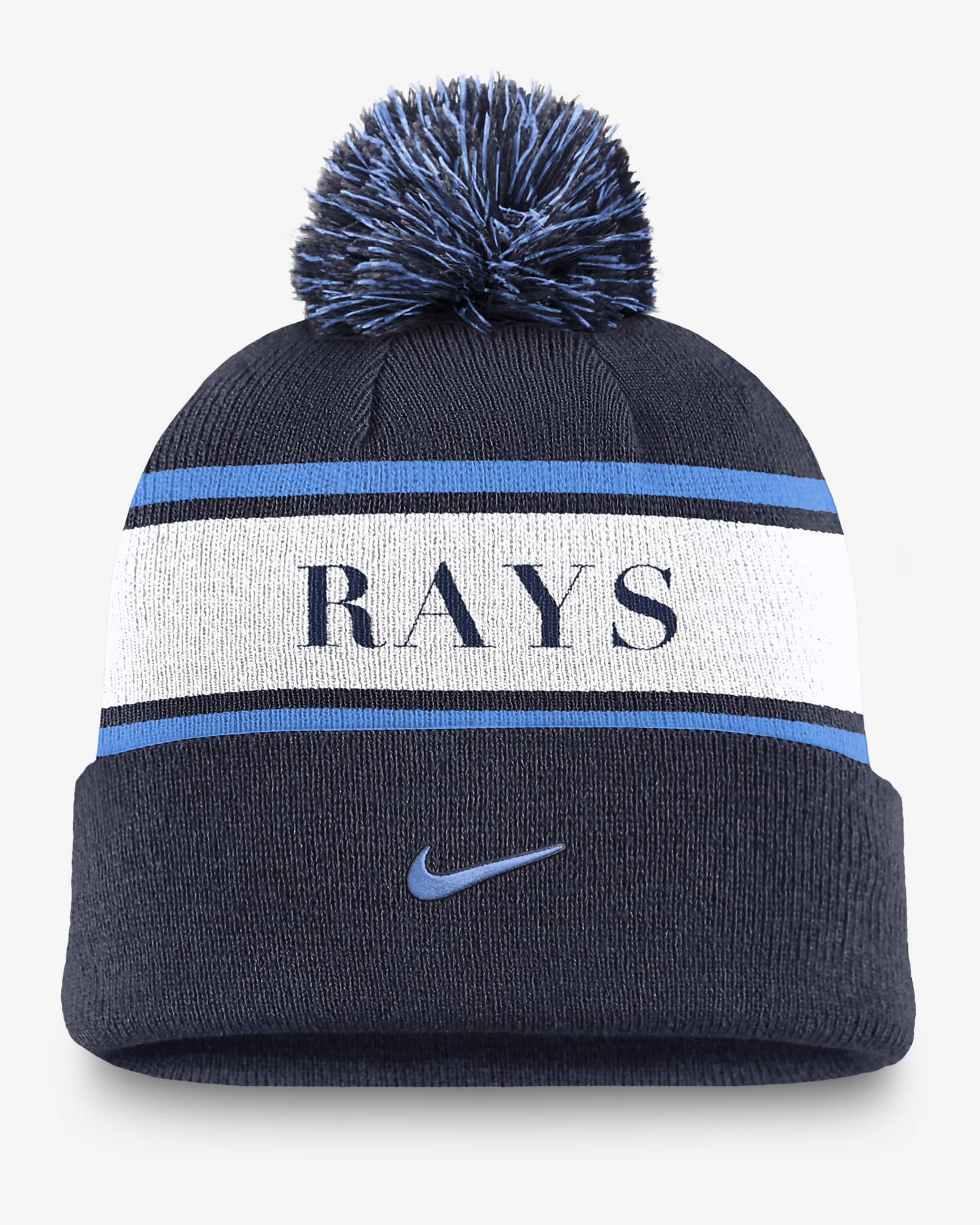 Tampa Bay Rays Team Stripe Peak Men's Nike MLB Cuffed Pom Beanie - Navy