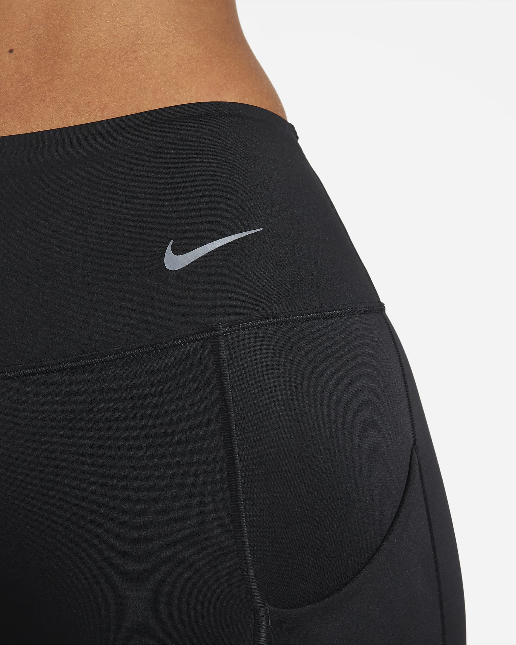 Leggings Nike Go i 7/8-längd med fast stöd, mellanhög midja och fickor för kvinnor - Svart/Svart