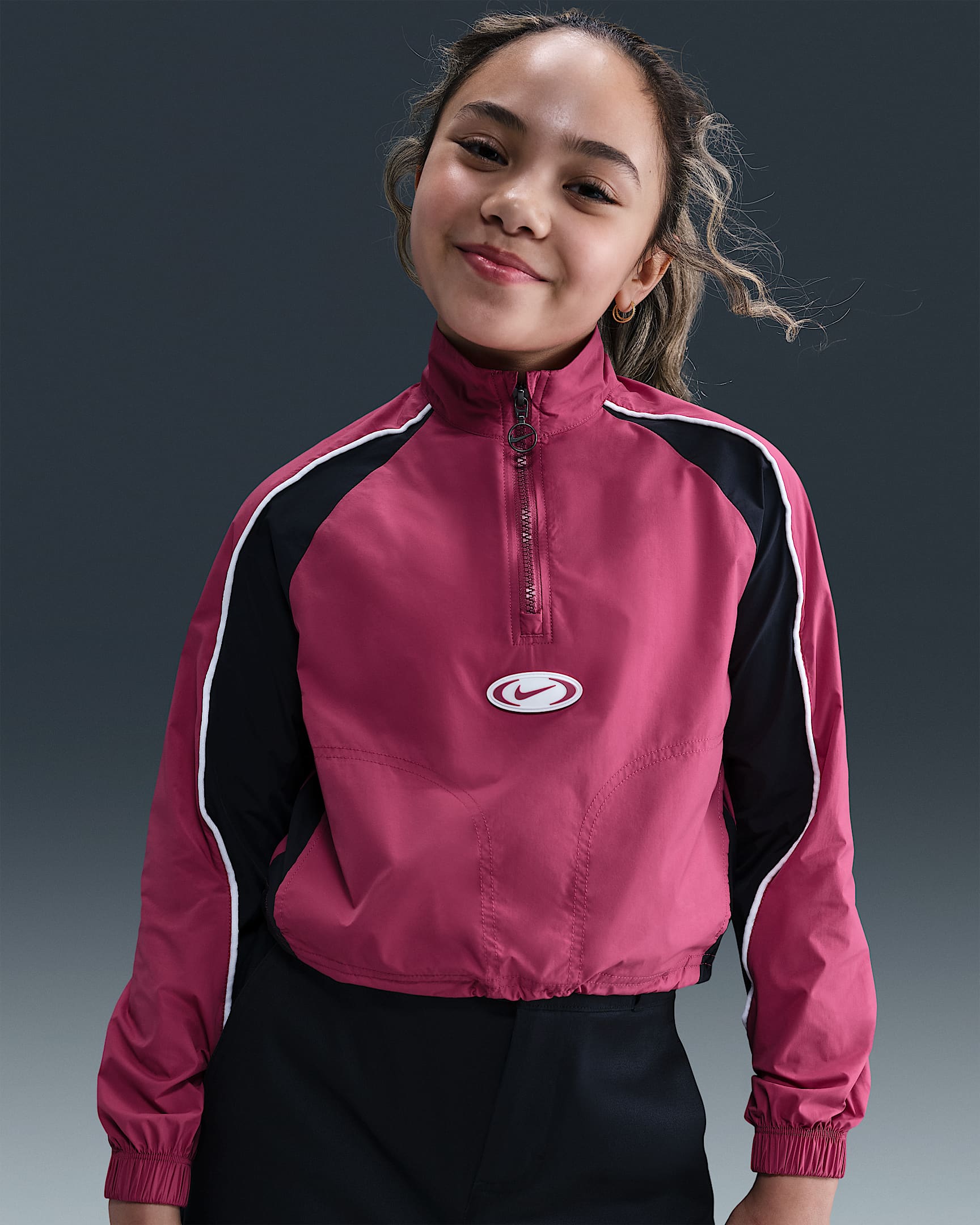 Nike Sportswear Track-Jacket mit Viertelreißverschluss (Mädchen) - Sweet Beet/Schwarz/Weiß/Weiß