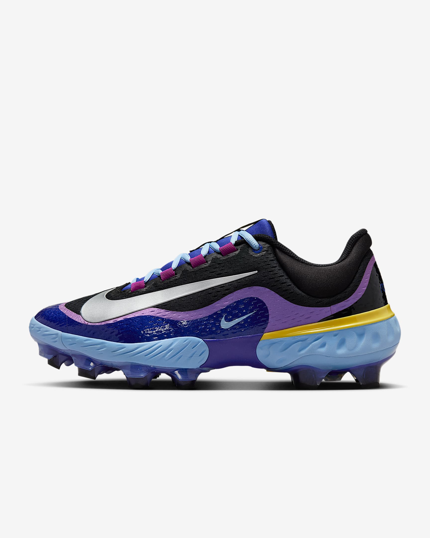 Nike Alpha Huarache Elite 4 Low MCS Baseball Cleats - Deep Night/Black/Psychic Blue/Metallic Silver