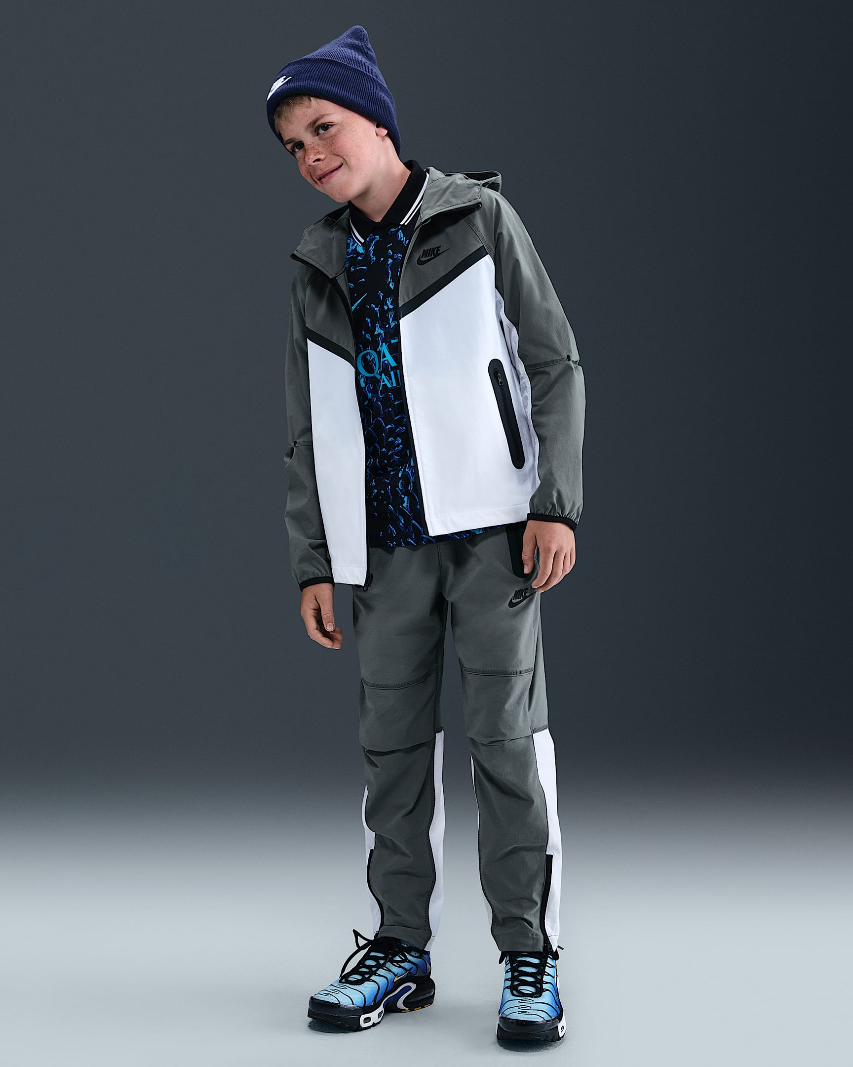 Tkaná bunda Nike Tech pro větší děti (chlapce) - Bílá/Smoke Grey/Černá