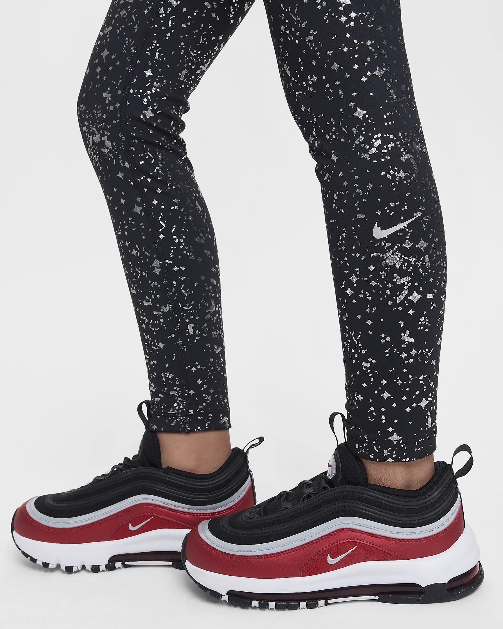 Nike One Older Kids' (Girls') Dri-FIT High-Waisted Leggings - Black/Metallic Silver