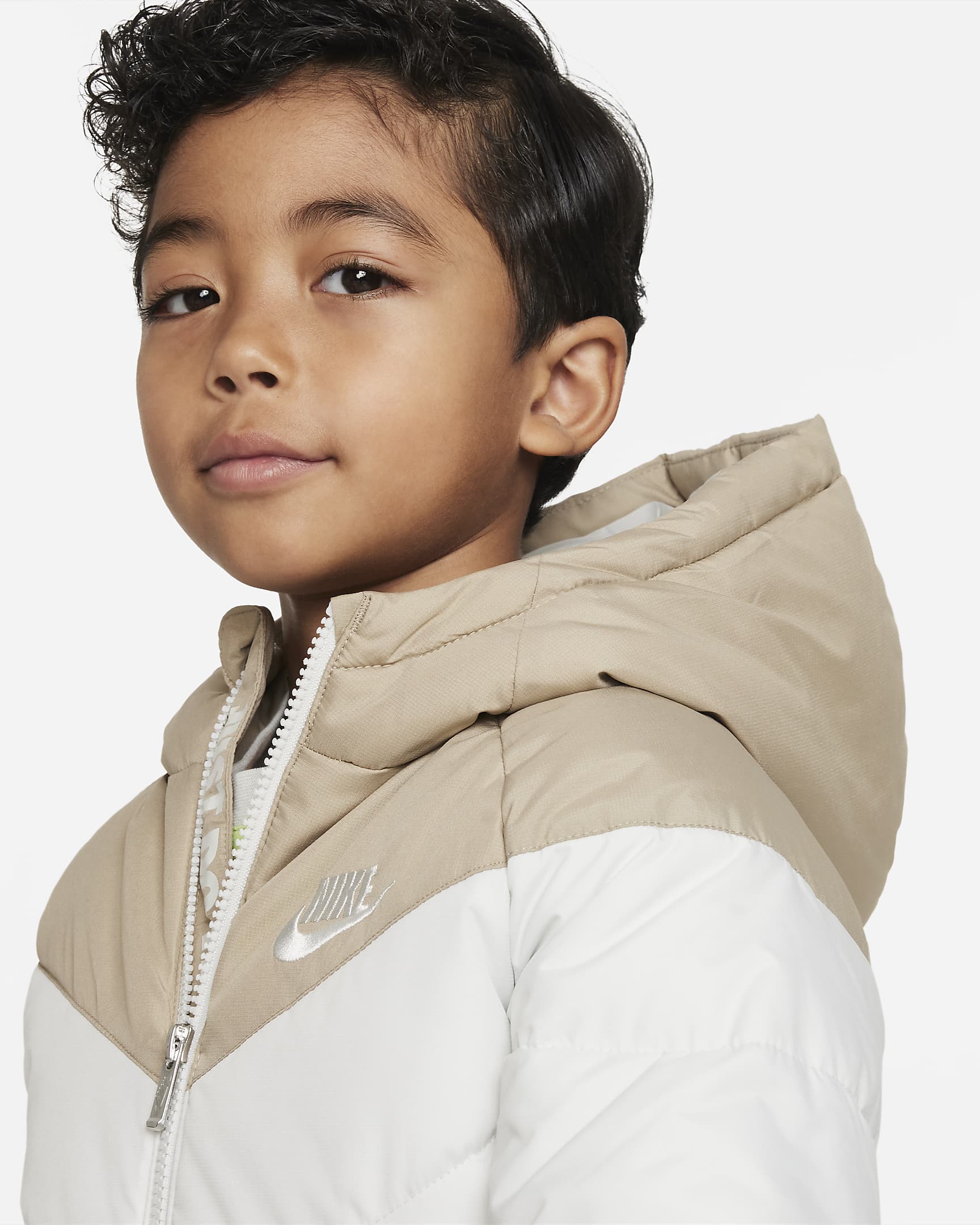 Nike Little Kids' Hooded Chevron Puffer Jacket - Khaki