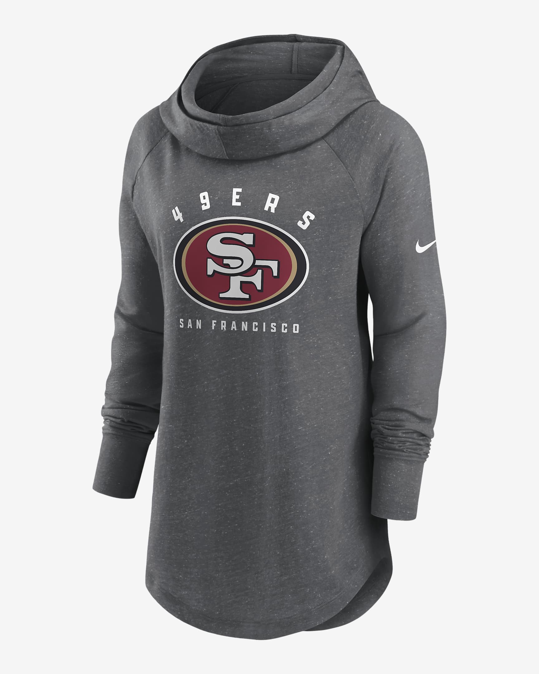 Women's Nike Heather Charcoal San Francisco 49ers Raglan Funnel Neck Pullover Hoodie Size: Small