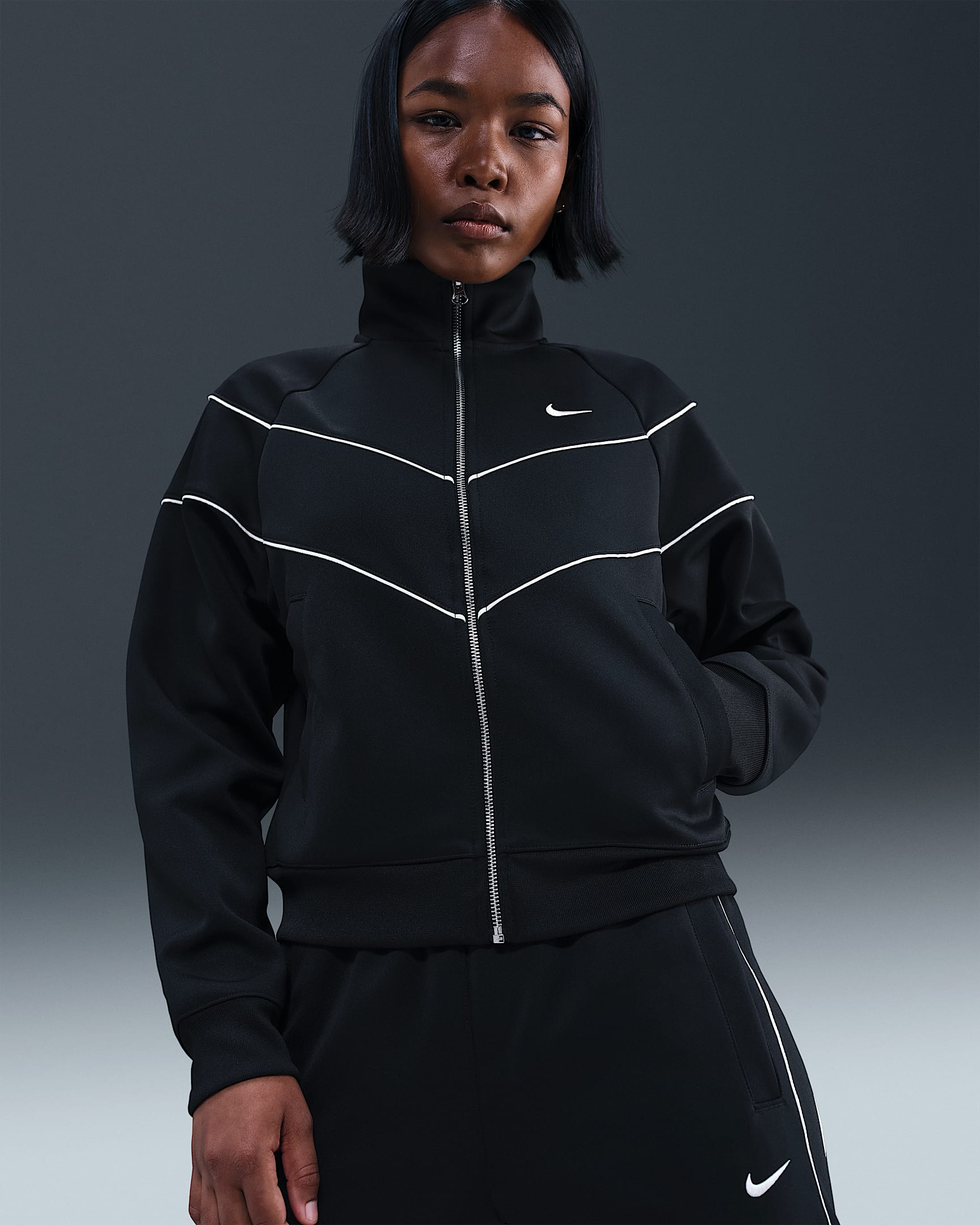 Γυναικείο πλεκτό τζάκετ Nike Sportswear Windrunner - Μαύρο/Sail/Sail