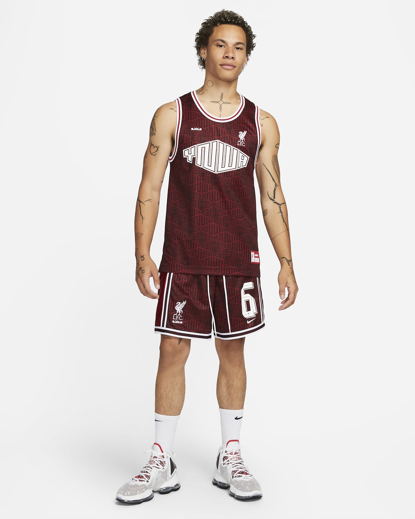 LeBron x Liverpool F.C. Men's Nike DNA+ 8" Basketball Shorts (20cm approx.) - Burgundy Crush/Tough Red/White