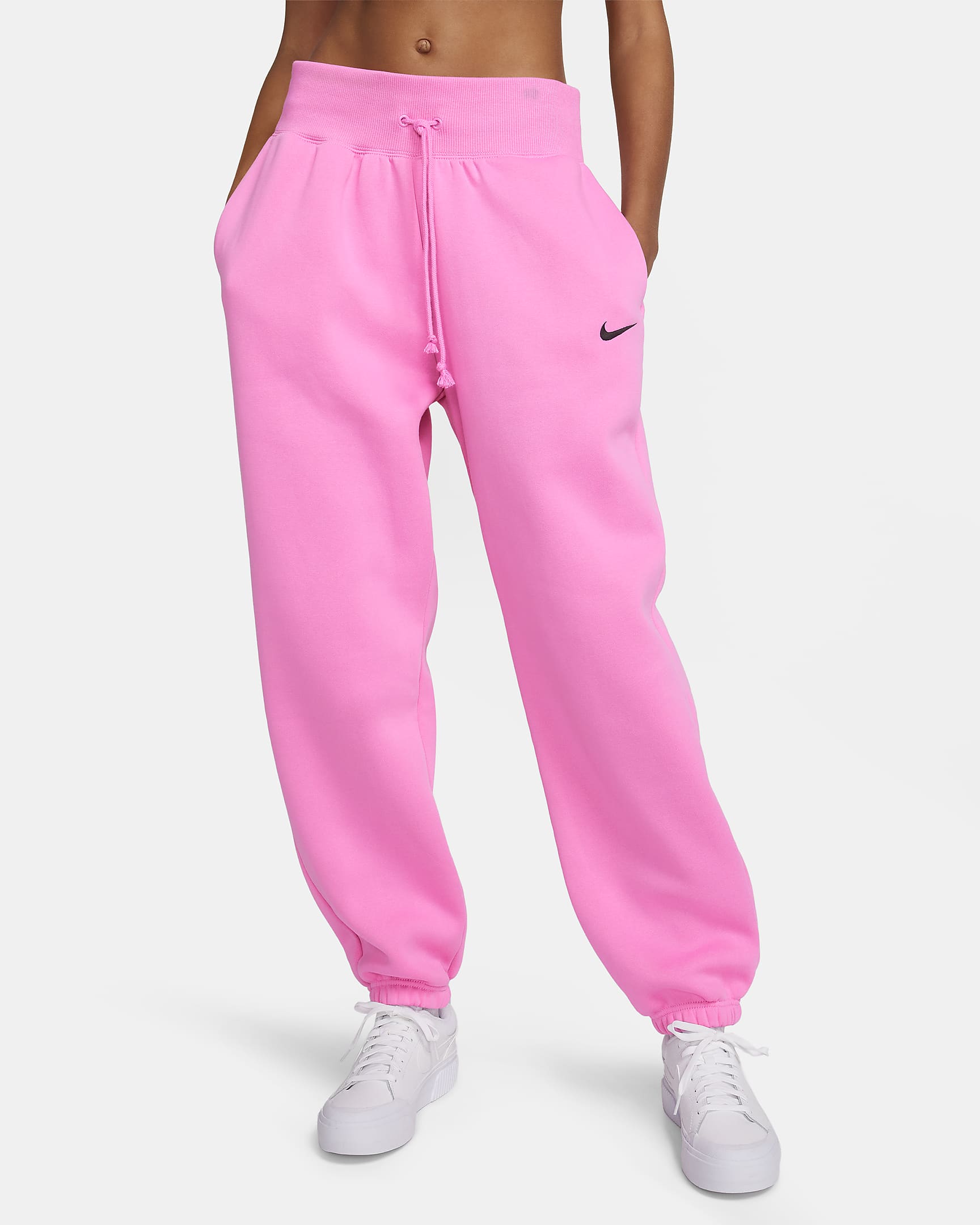 Pants de entrenamiento oversized de tiro alto para mujer Nike Sportswear Phoenix Fleece - Rosa alegre/Negro