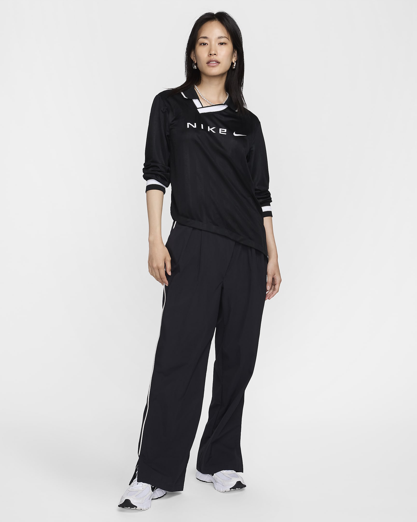 Nike Sportswear Collection Women's Dri-FIT Jacquard Long-Sleeve Top - Black/Light Iron Ore/White