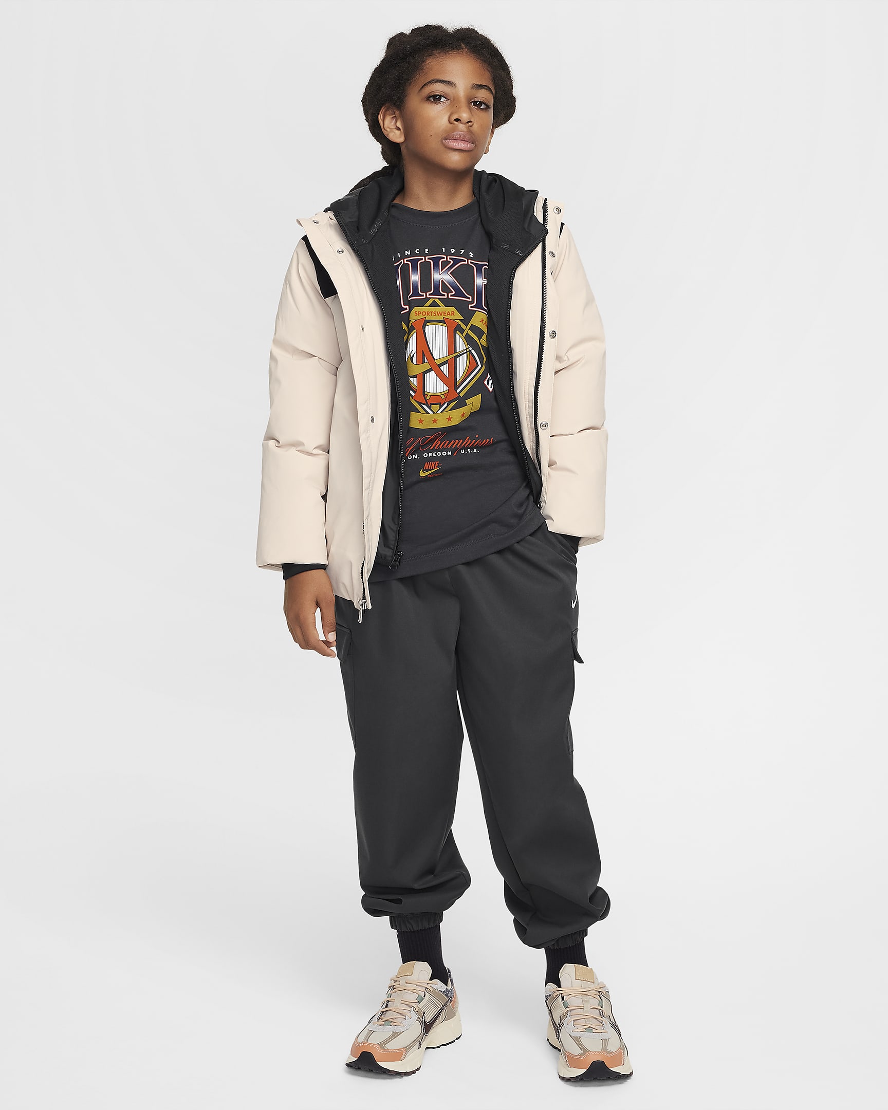 Nike Sportswear Big Kids' Crew-Neck T-Shirt - Off Noir/Varsity Maize