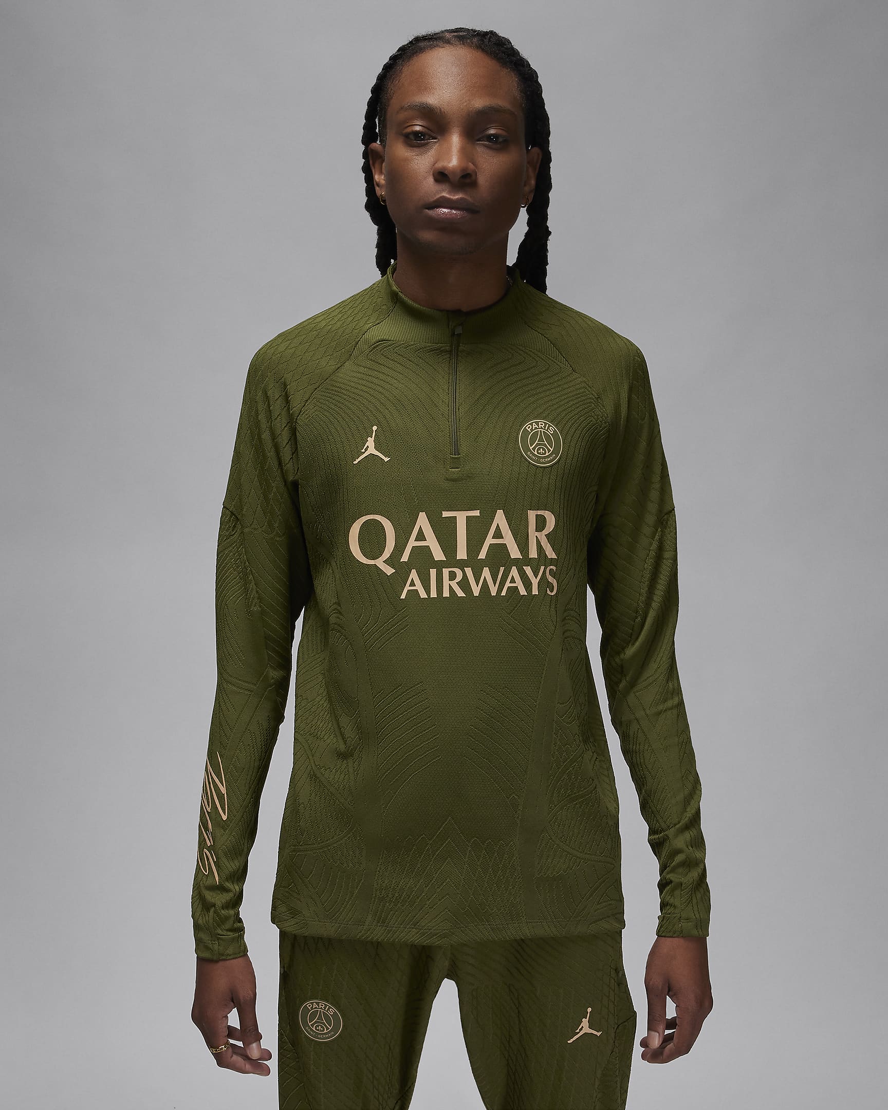 Camisola de treino de futebol Jordan Dri-FIT ADV do quarto equipamento Strike Elite Paris Saint-Germain para homem - Verde Rough/Verde Rough/Dark Obsidian/Hemp