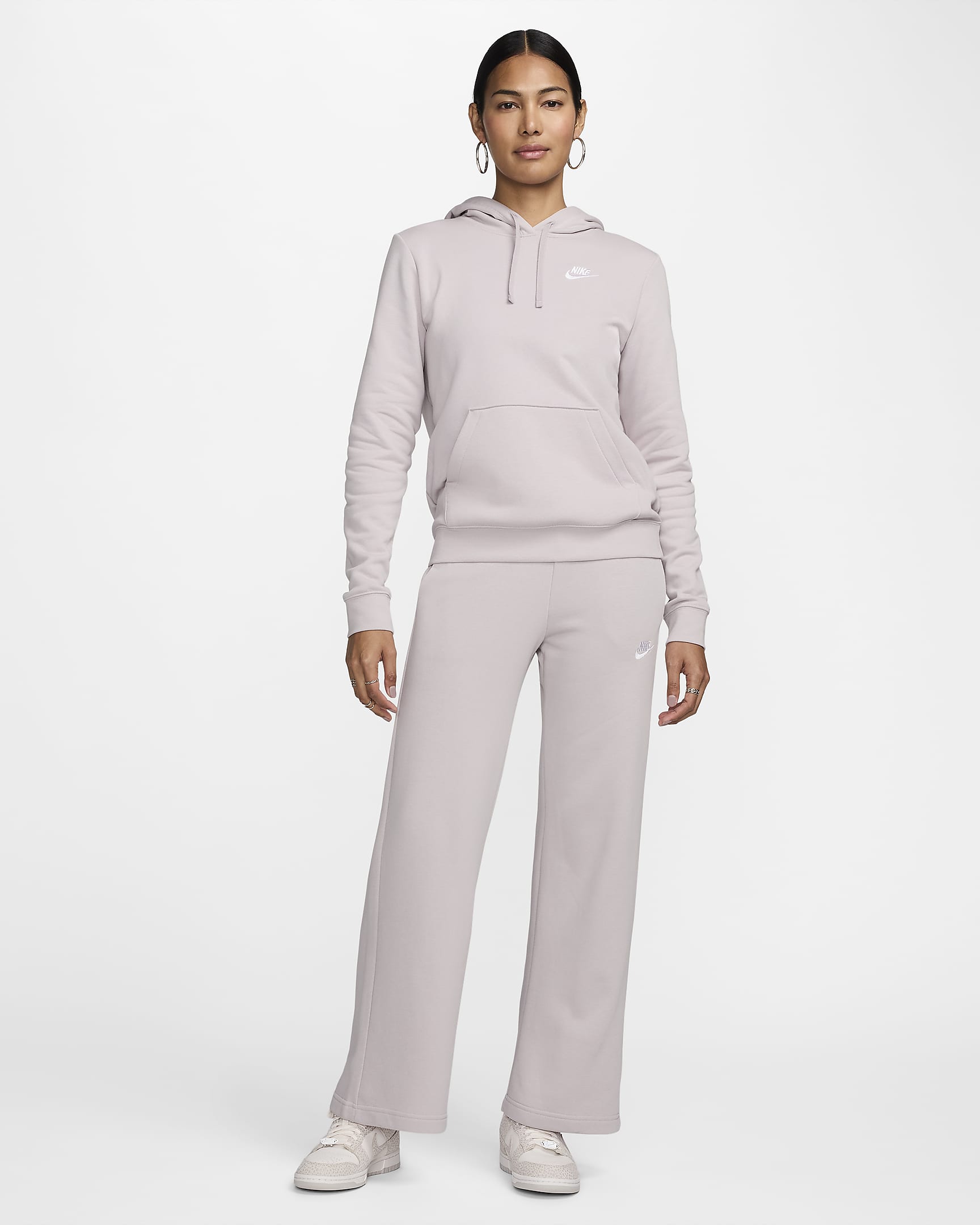 Nike Sportswear Club Fleece Women's Mid-Rise Wide-Leg Tracksuit Bottoms - Platinum Violet/White