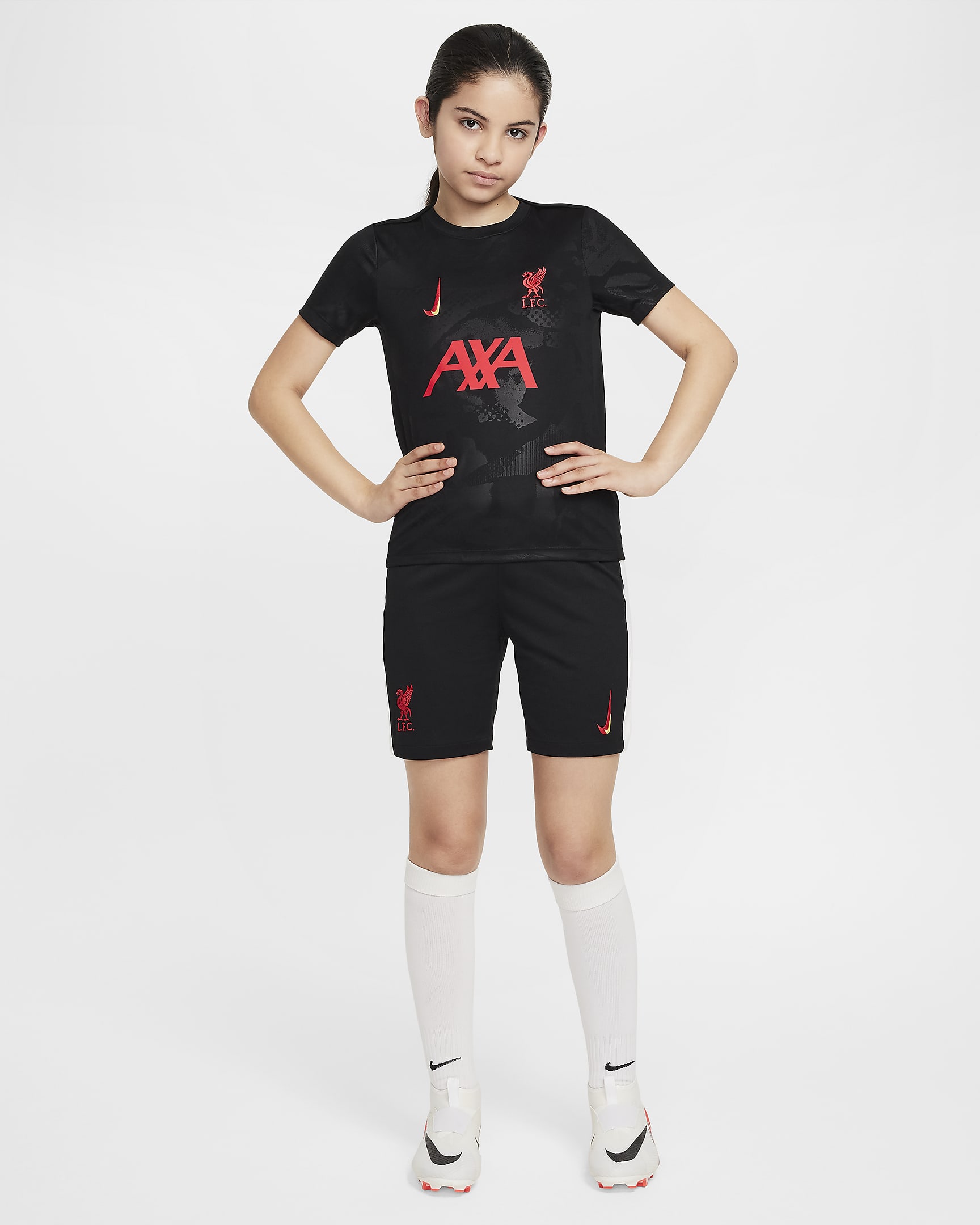 3e haut de foot d'avant-match Nike Dri-FIT Liverpool FC Academy Pro pour ado - Noir/Chrome Yellow/Global Red