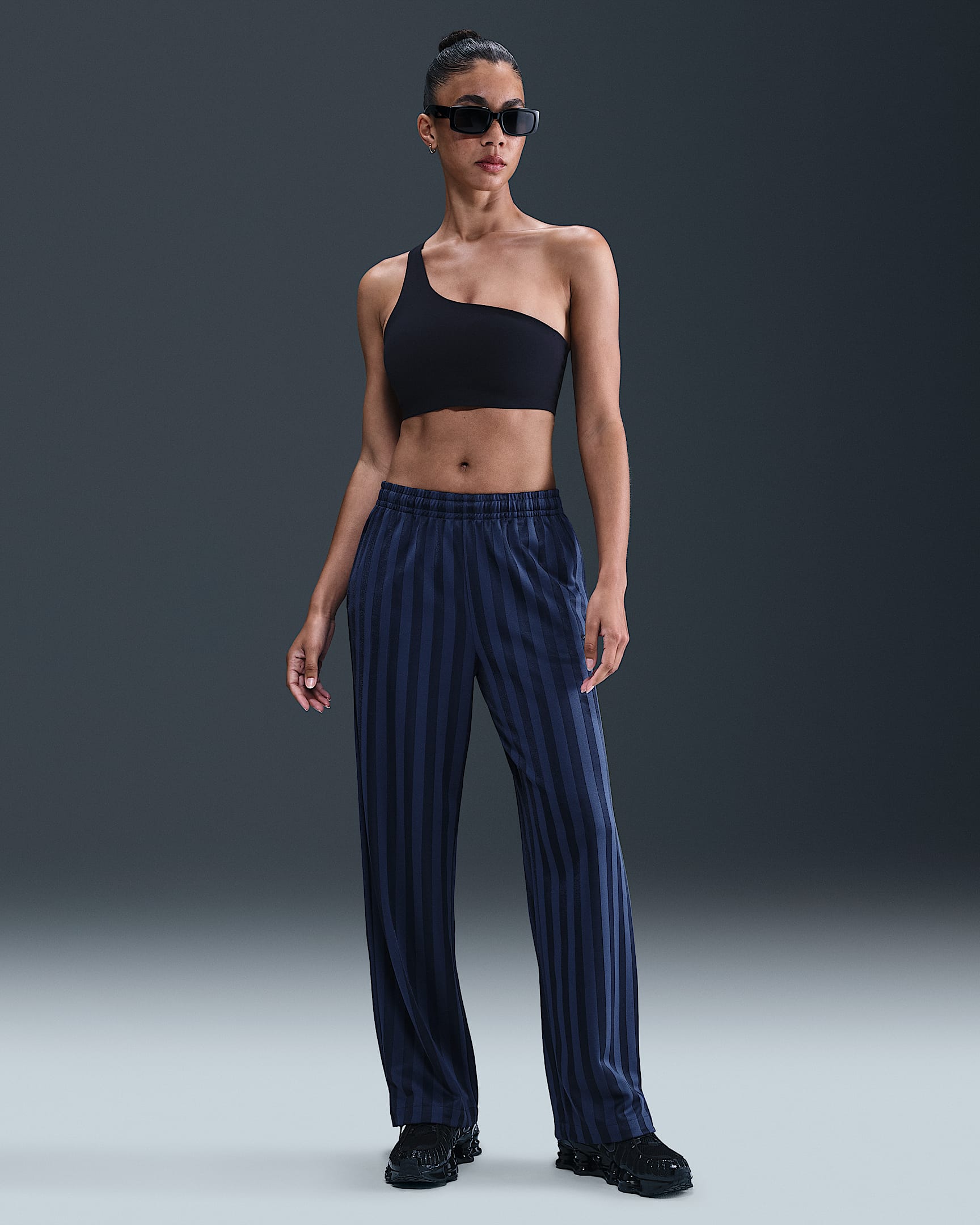 Nike Sportswear Women's Mid-Rise Loose Jacquard Striped Tracksuit Bottoms - Midnight Navy/Obsidian