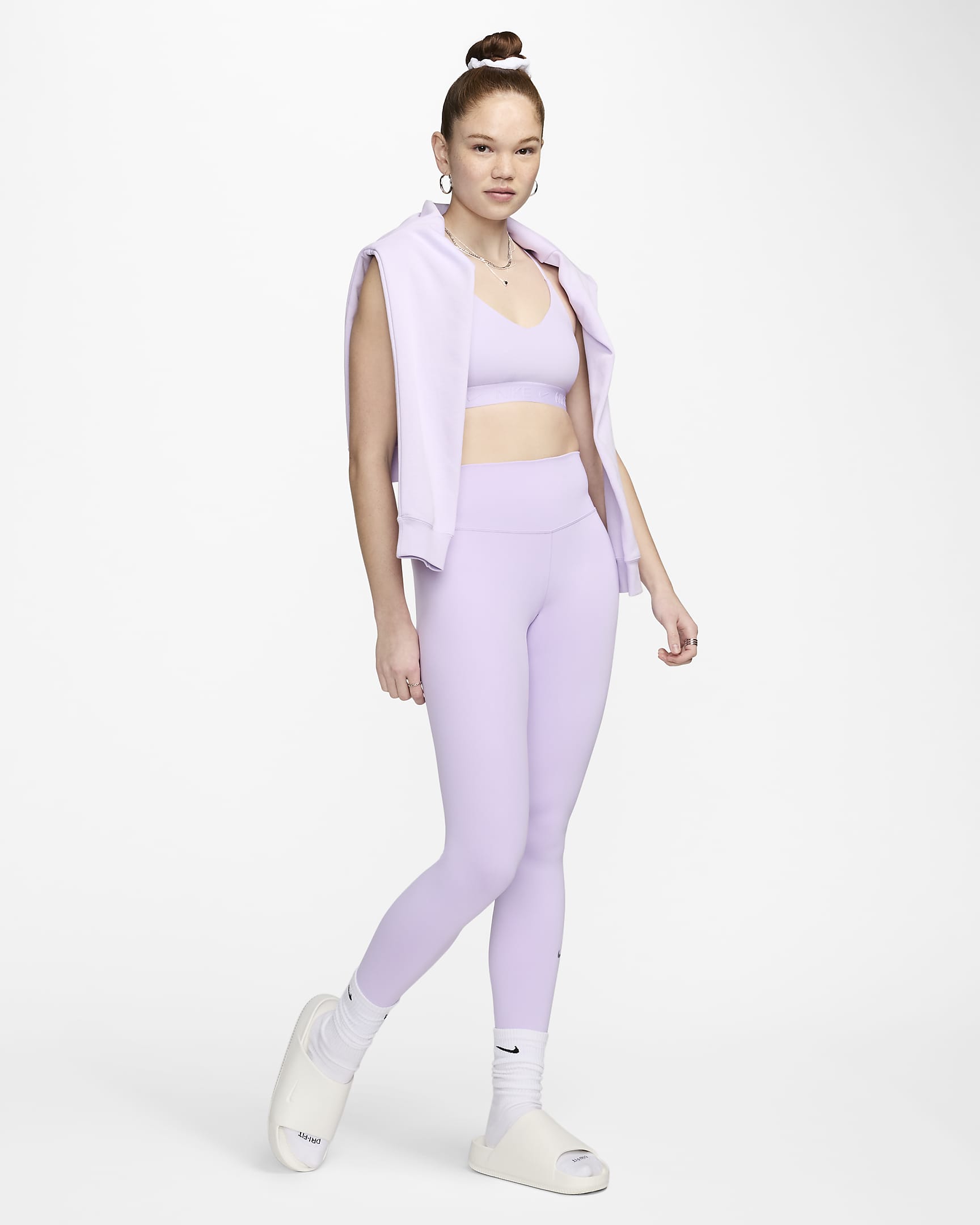 Nike One hosszú, magas derekú női leggings - Lilac Bloom/Fekete