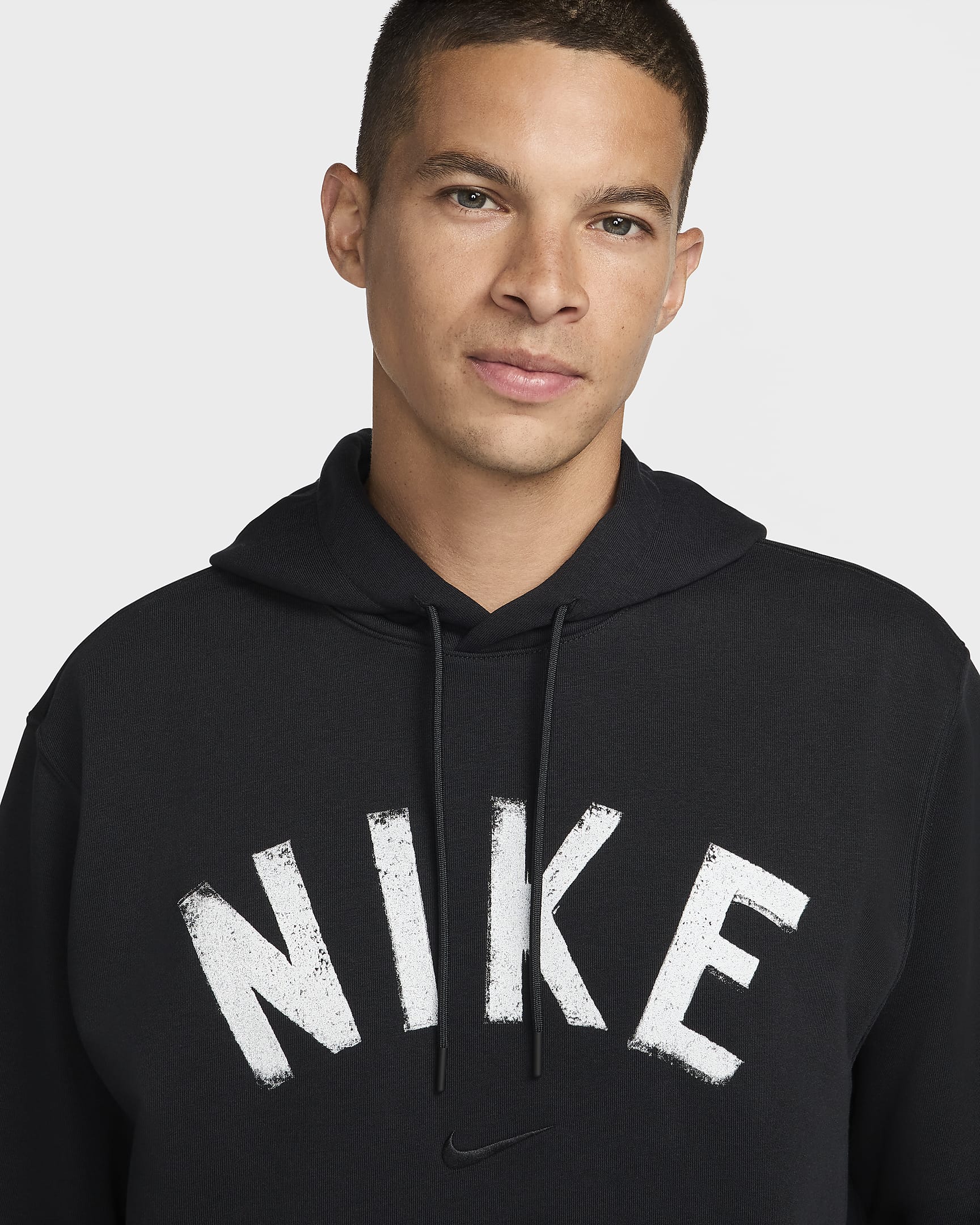 Nike Swoosh Men's Dri-FIT French Terry Pullover Fitness Hoodie - Black/Black/White