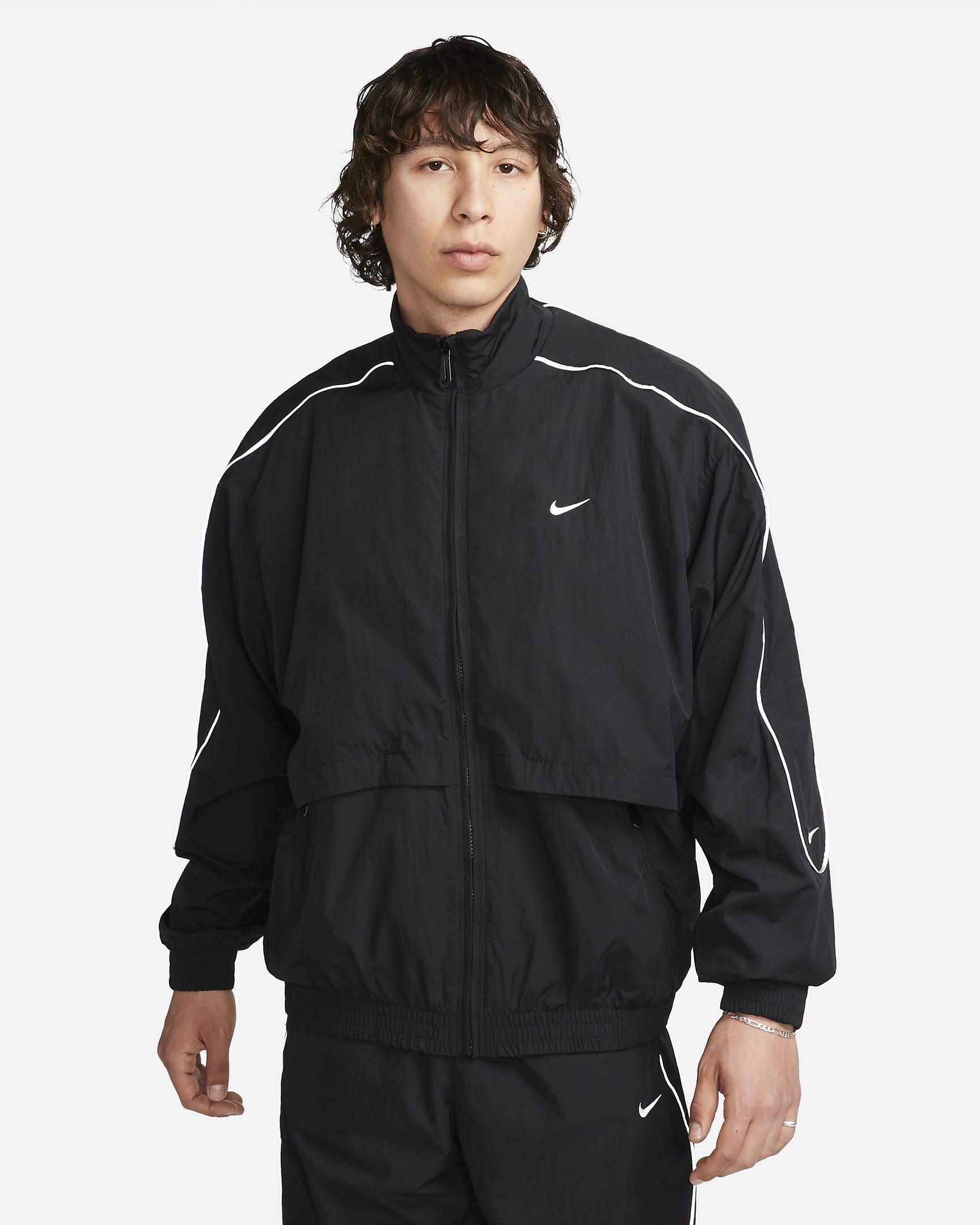 Veste de survêtement tissée Nike Sportswear Solo Swoosh pour homme - Noir/Blanc