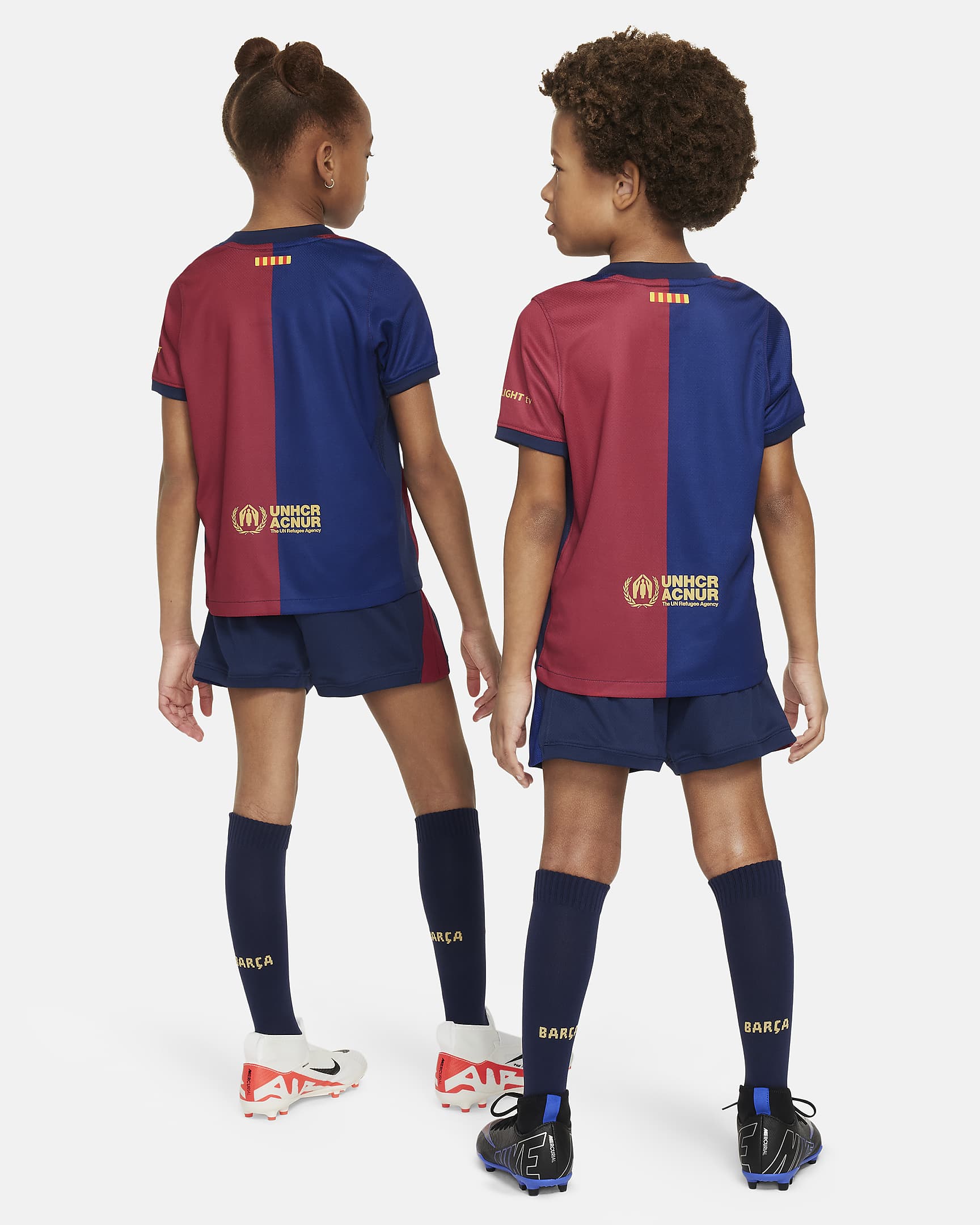 Ensemble 3 pièces replica Nike Football FC Barcelone 2024/25 Stadium Domicile pour enfant - Deep Royal Blue/Noble Red/Midnight Navy/Club Gold