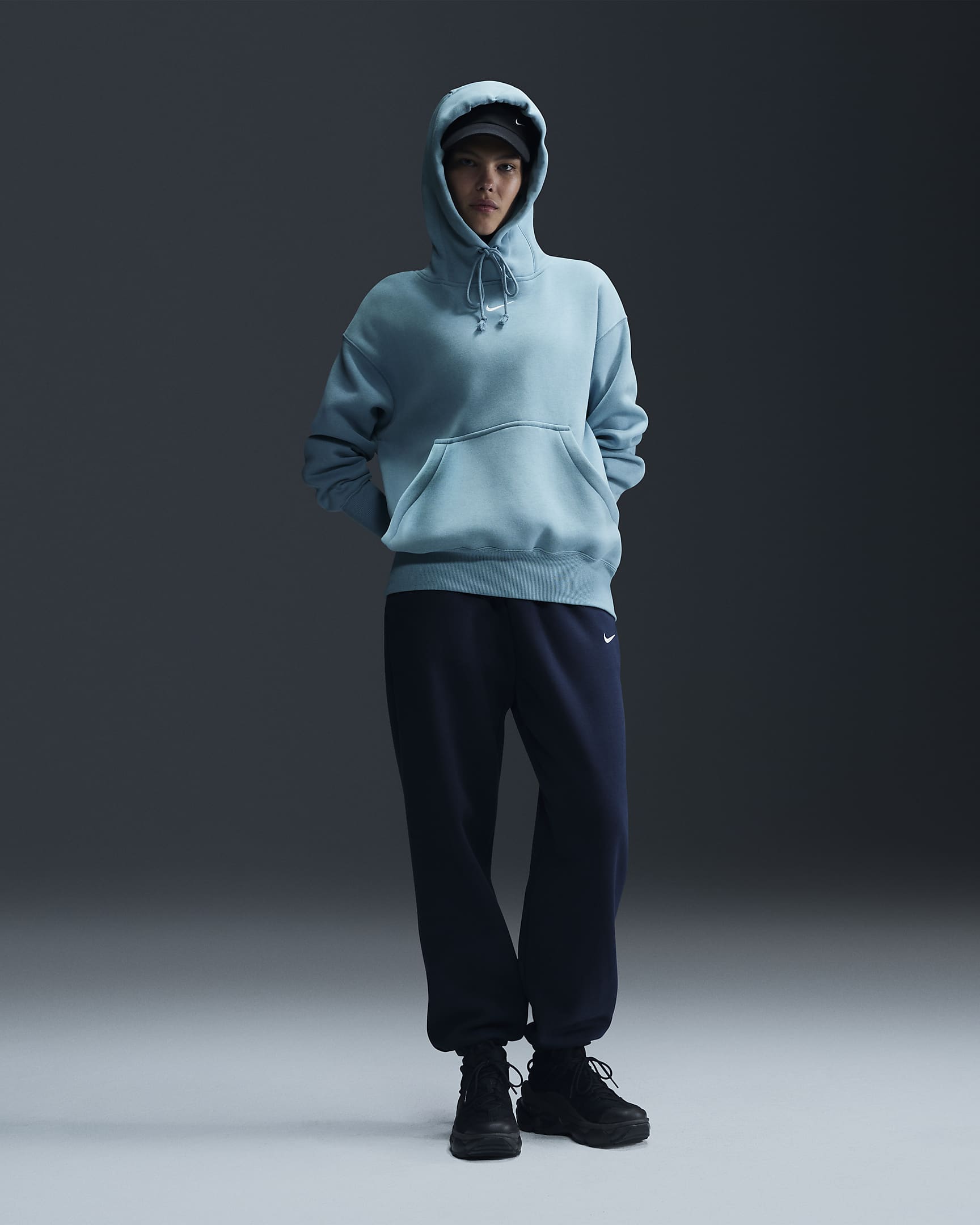 Nike Sportswear Phoenix Fleece Bol Kesimli Kadın Kapüşonlu Sweatshirt'ü - Denim Turquoise/Sail