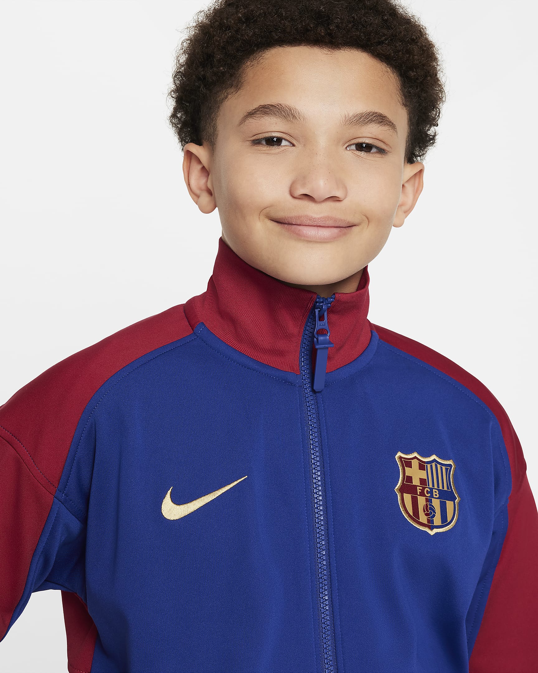 FC Barcelona Academy Pro (hjemmedrakt) Nike Dri-FIT Anthem fotballjakke til store barn - Deep Royal Blue/Noble Red/Club Gold