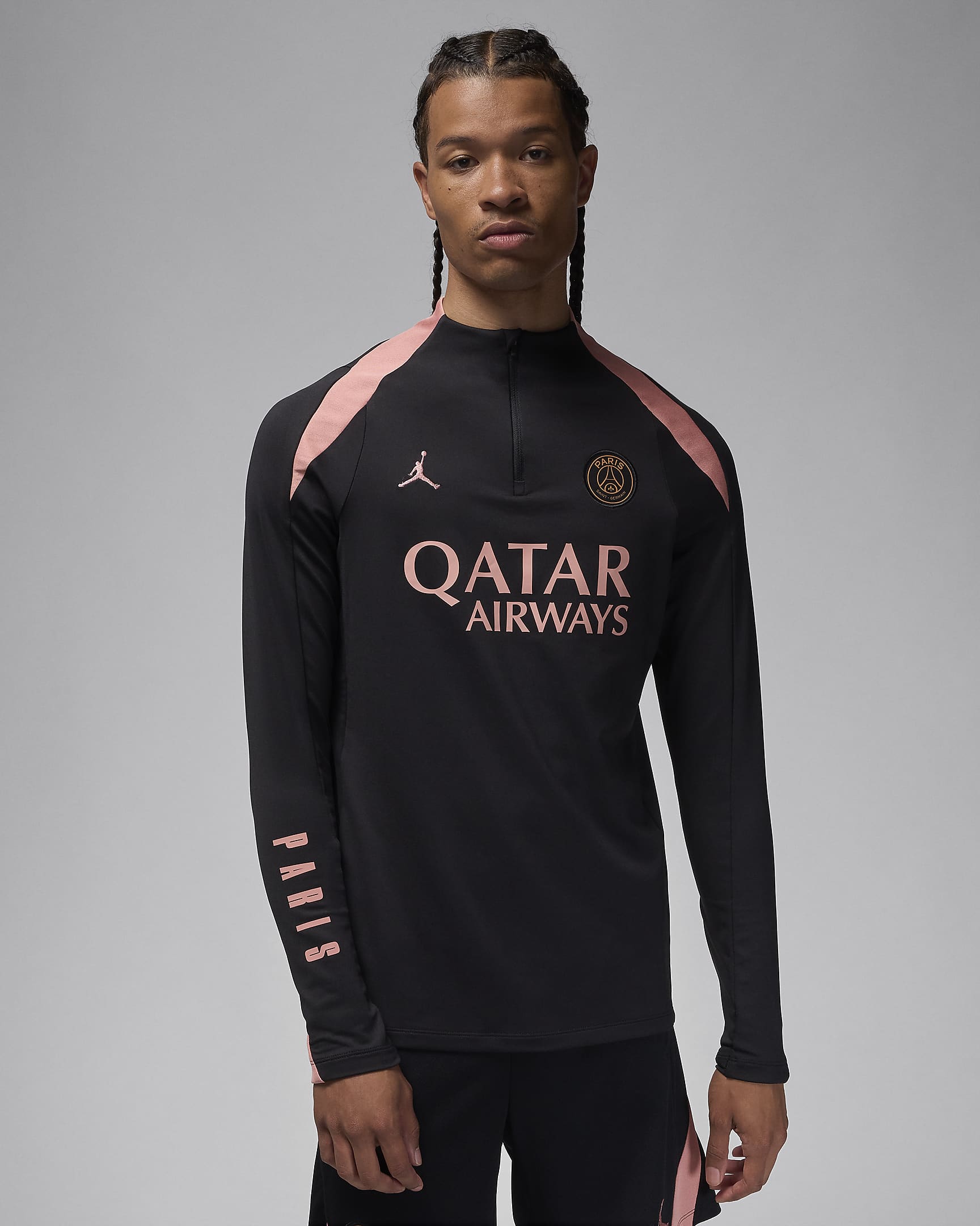 Męska treningowa koszulka piłkarska Jordan Dri-FIT Paris Saint-Germain Strike (wersja trzecia) - Czerń/Rust Pink/Rust Pink