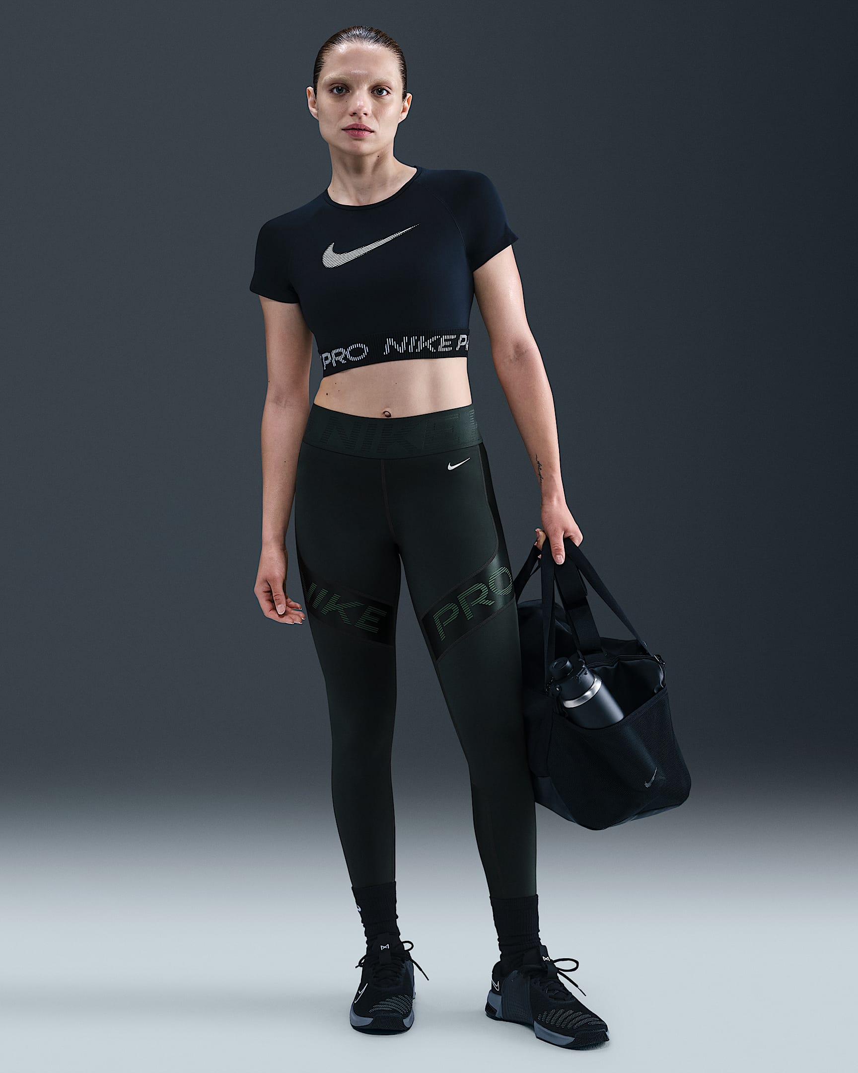 Nike Pro Sculpt 7/8-Leggings mit hohem Bund (Damen) - Seaweed/Vintage Green/Weiß