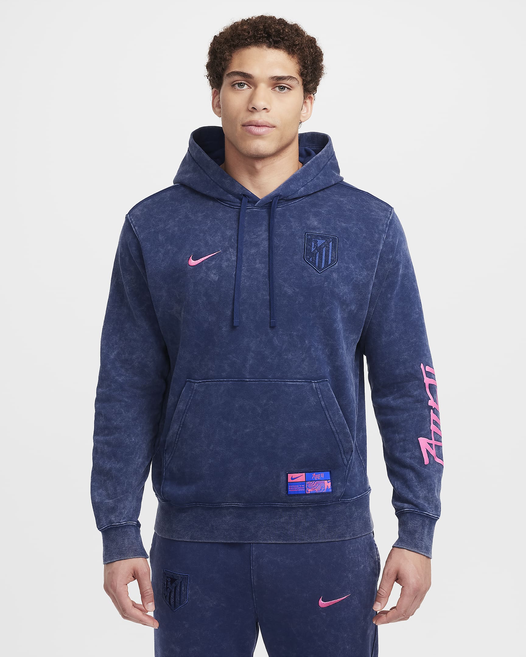 Atlético Madrid Club Third Men's Nike Football French Terry Pullover Hoodie - Blue Void/Pink Glow