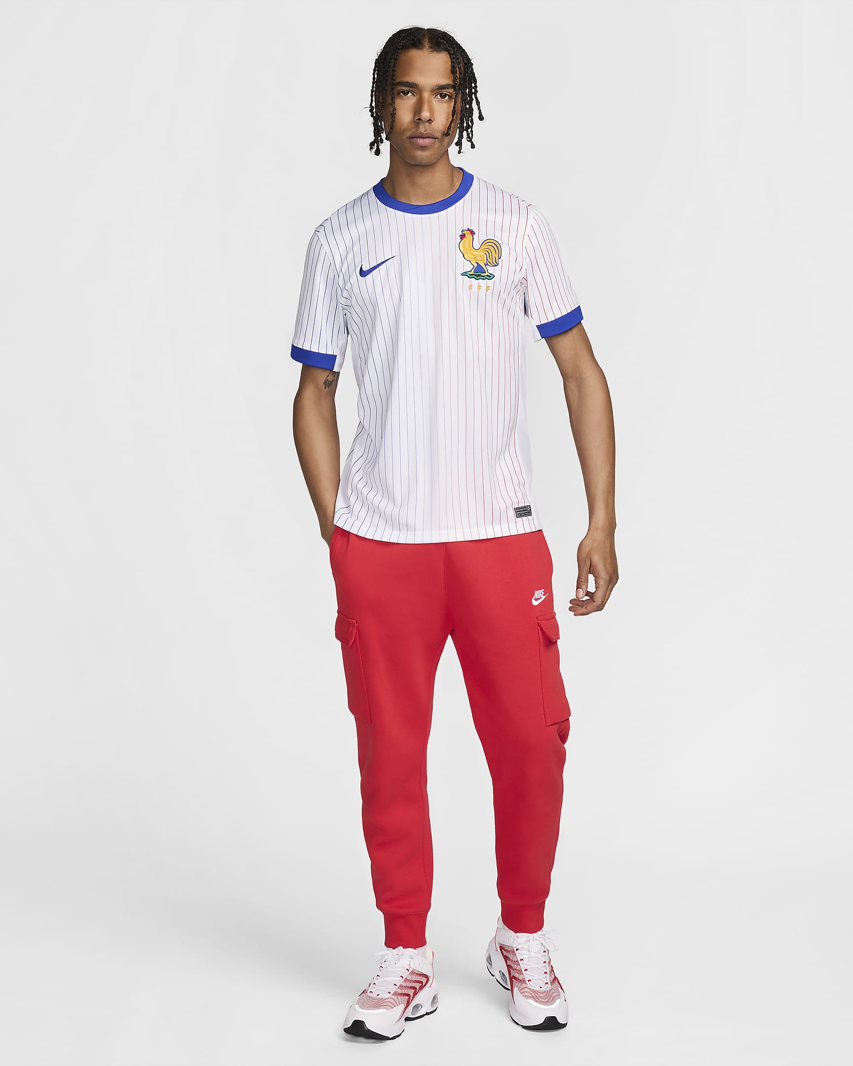 Camisola de futebol de réplica Nike Dri-FIT do equipamento alternativo Stadium FFF (equipa feminina) 2024/25 para homem - Branco/Vermelho University/Azul Bright/Azul Bright