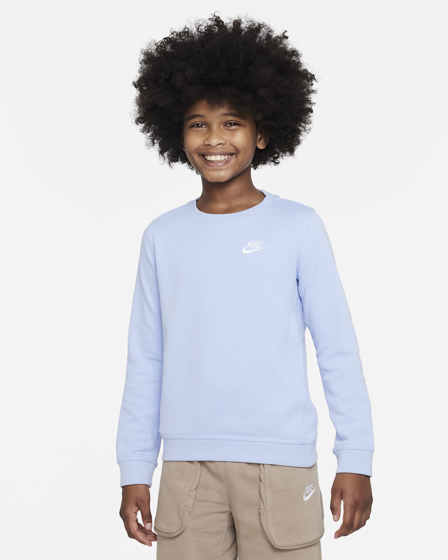 Nike Sportswear Older Kids' (Boys') French Terry Crew - Cobalt Bliss/White